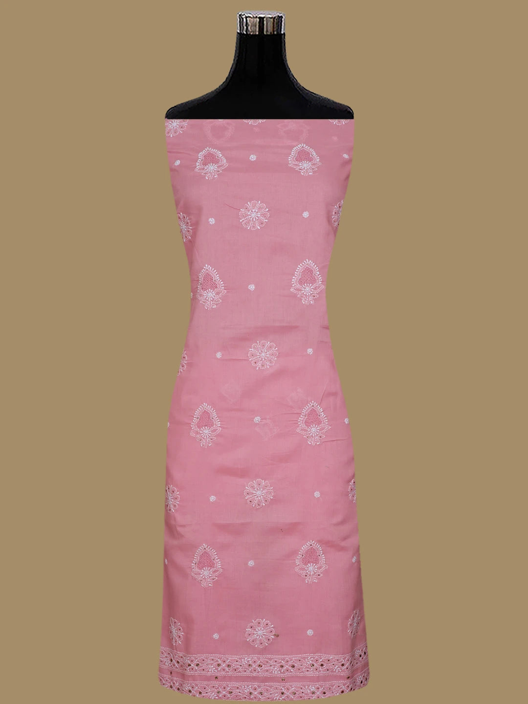 Ada Hand Embroidered Peach Cotton Lucknowi Chikankari Unstitched Suit Piece With Mukaish Work 01A247662
