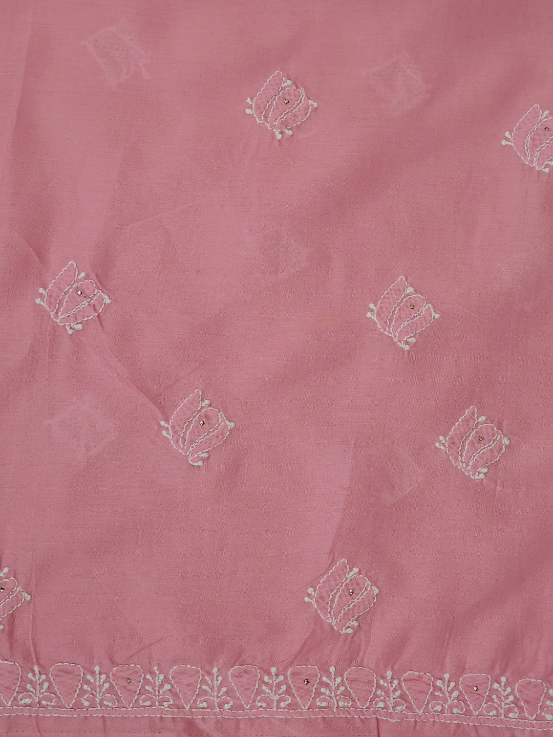 Ada Hand Embroidered Peach Cotton Lucknowi Chikankari Unstitched Suit Piece With Mukaish Work 01A247662