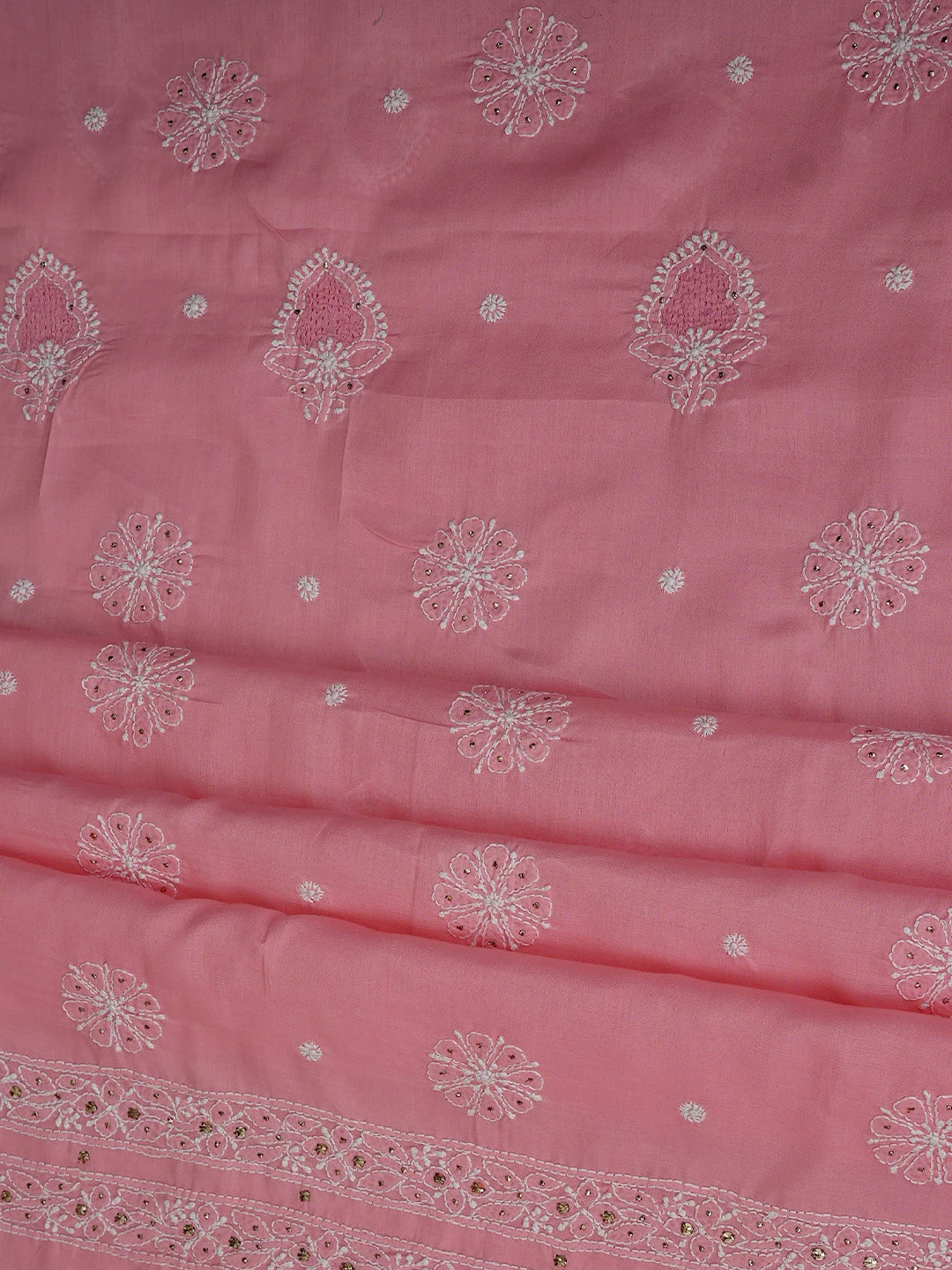 Ada Hand Embroidered Peach Cotton Lucknowi Chikankari Unstitched Suit Piece With Mukaish Work 01A247662