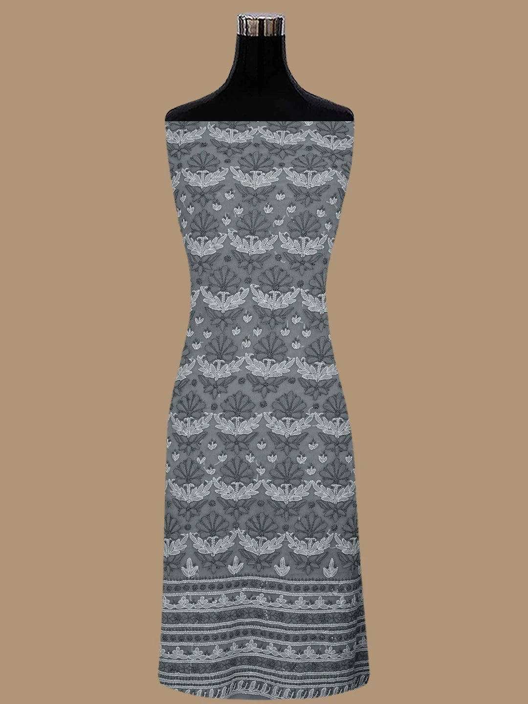 Ada Hand Embroidered Grey Georgette Lucknowi Chikankari Unstitched Suit Piece 01A867521