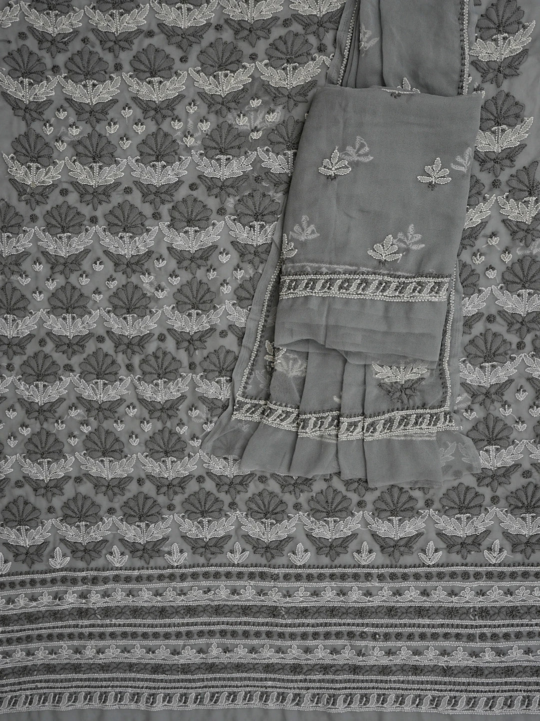 Ada Hand Embroidered Grey Georgette Lucknowi Chikankari Unstitched Suit Piece 01A867521