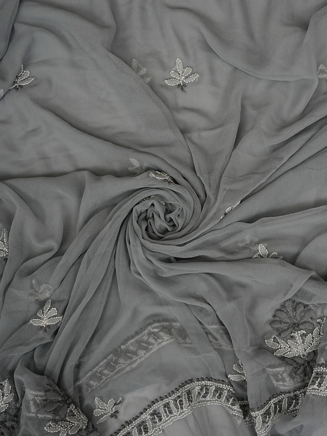 Ada Hand Embroidered Grey Georgette Lucknowi Chikankari Unstitched Suit Piece 01A867521