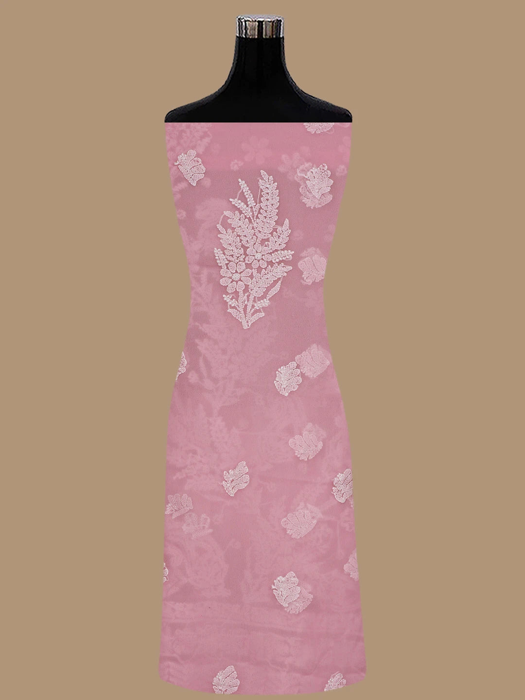 Ada Hand Embroidered Peach Georgette Lucknowi Chikankari Unstitched Suit Piece 01A867488