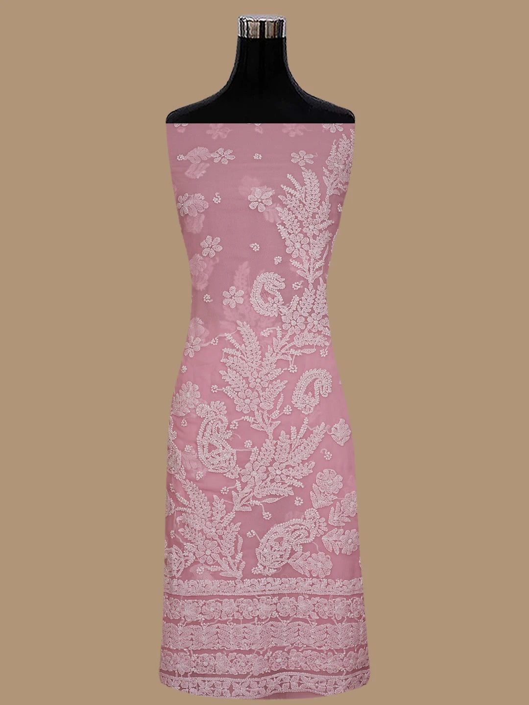 Ada Hand Embroidered Peach Georgette Lucknowi Chikankari Unstitched Suit Piece 01A867488