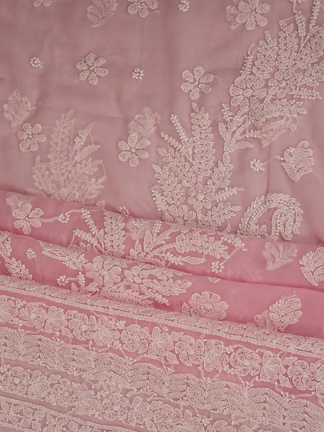 Ada Hand Embroidered Peach Georgette Lucknowi Chikankari Unstitched Suit Piece 01A867488
