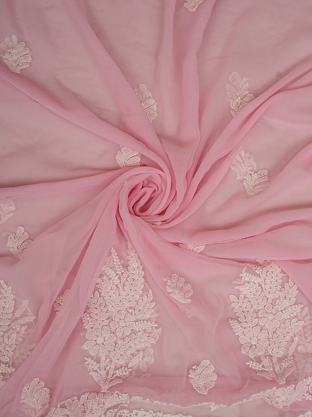 Ada Hand Embroidered Peach Georgette Lucknowi Chikankari Unstitched Suit Piece 01A867488