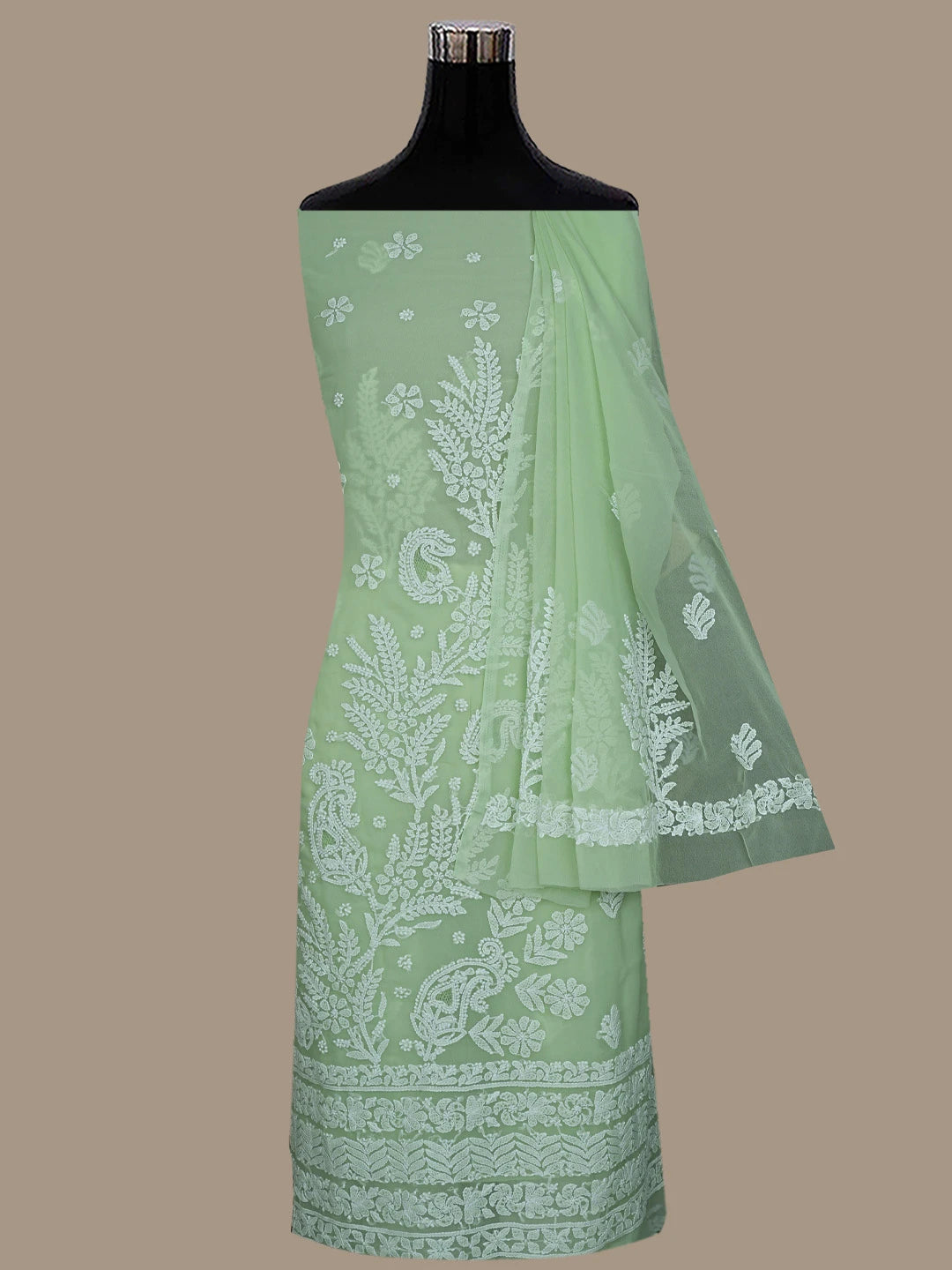 Ada Hand Embroidered Mint Green Georgette Lucknowi Chikankari Unstitched Suit Piece 01A867489