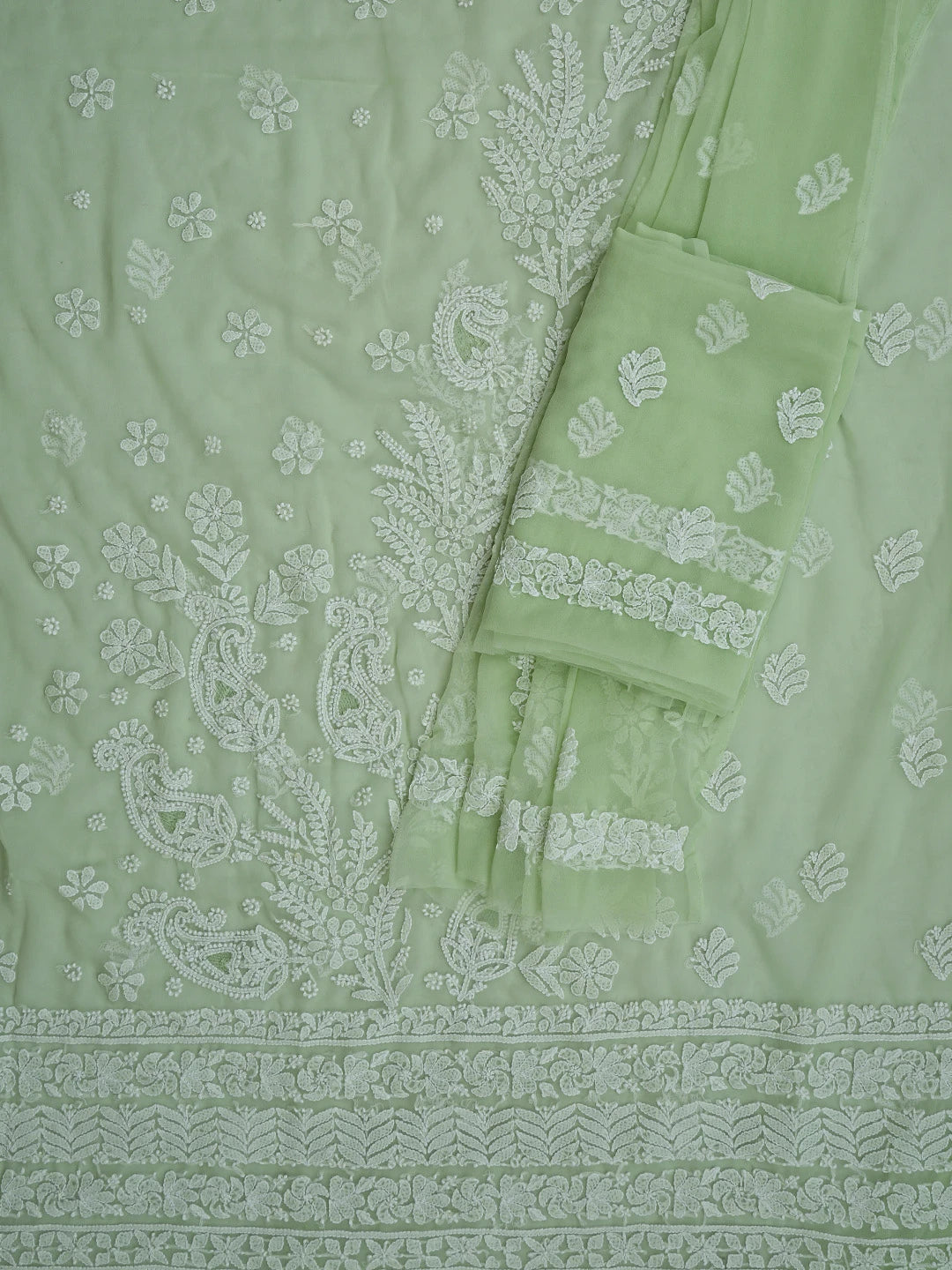 Ada Hand Embroidered Mint Green Georgette Lucknowi Chikankari Unstitched Suit Piece 01A867489