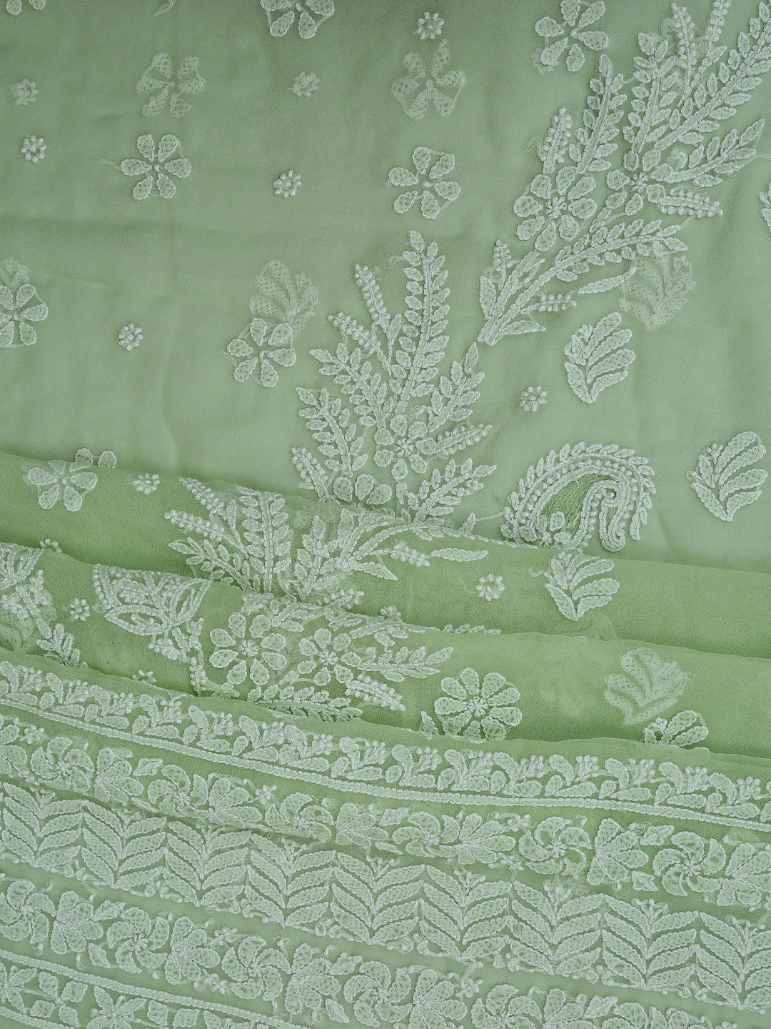 Ada Hand Embroidered Mint Green Georgette Lucknowi Chikankari Unstitched Suit Piece 01A867489