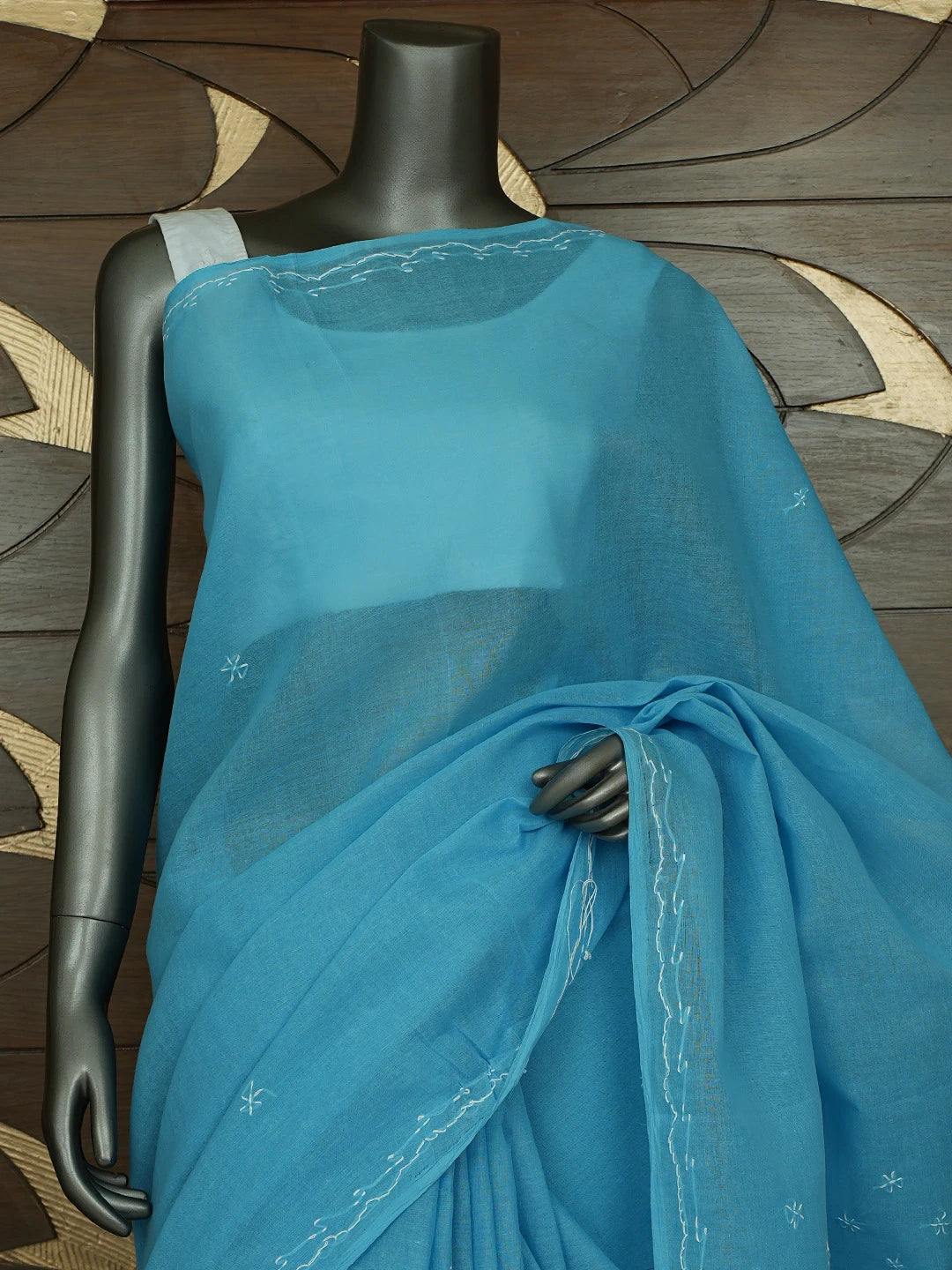 Ada Hand Embroidered Bondi Blue Cotton Lucknowi Chikankari Saree and Blouse 01A854448