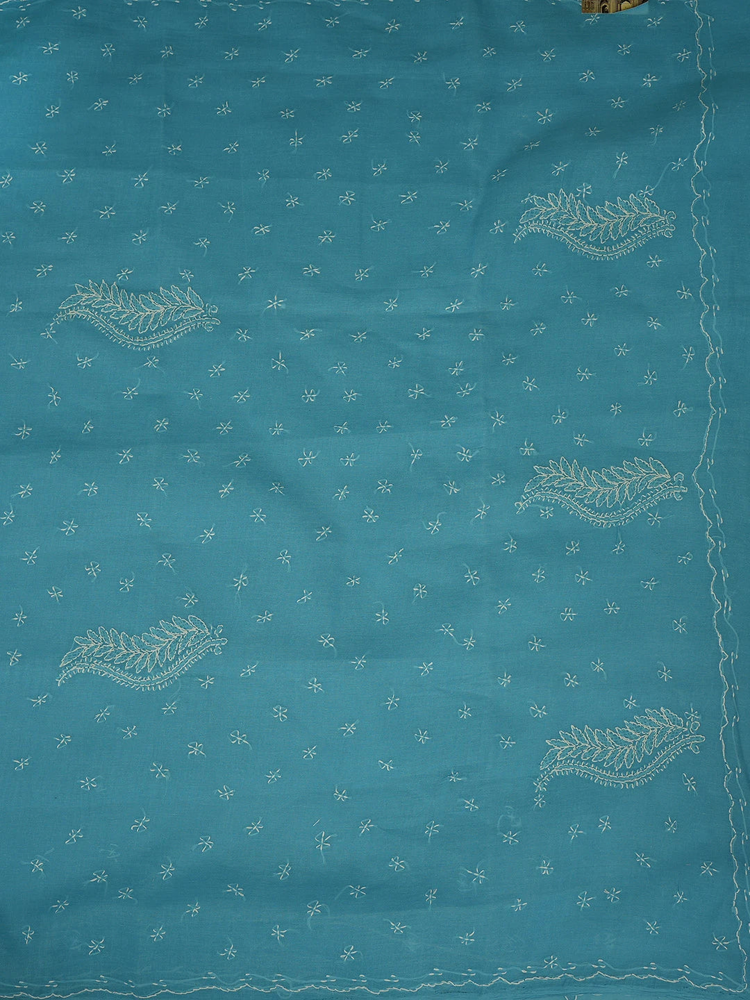Ada Hand Embroidered Bondi Blue Cotton Lucknowi Chikankari Saree and Blouse 01A854448