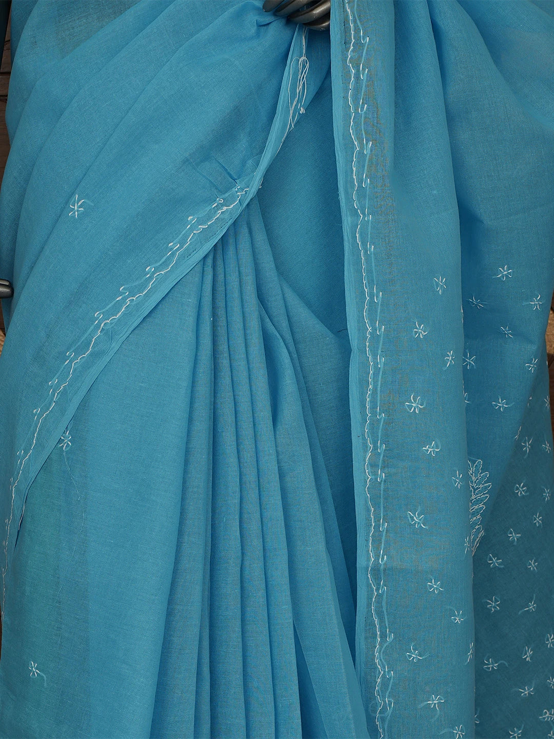 Ada Hand Embroidered Bondi Blue Cotton Lucknowi Chikankari Saree and Blouse 01A854448