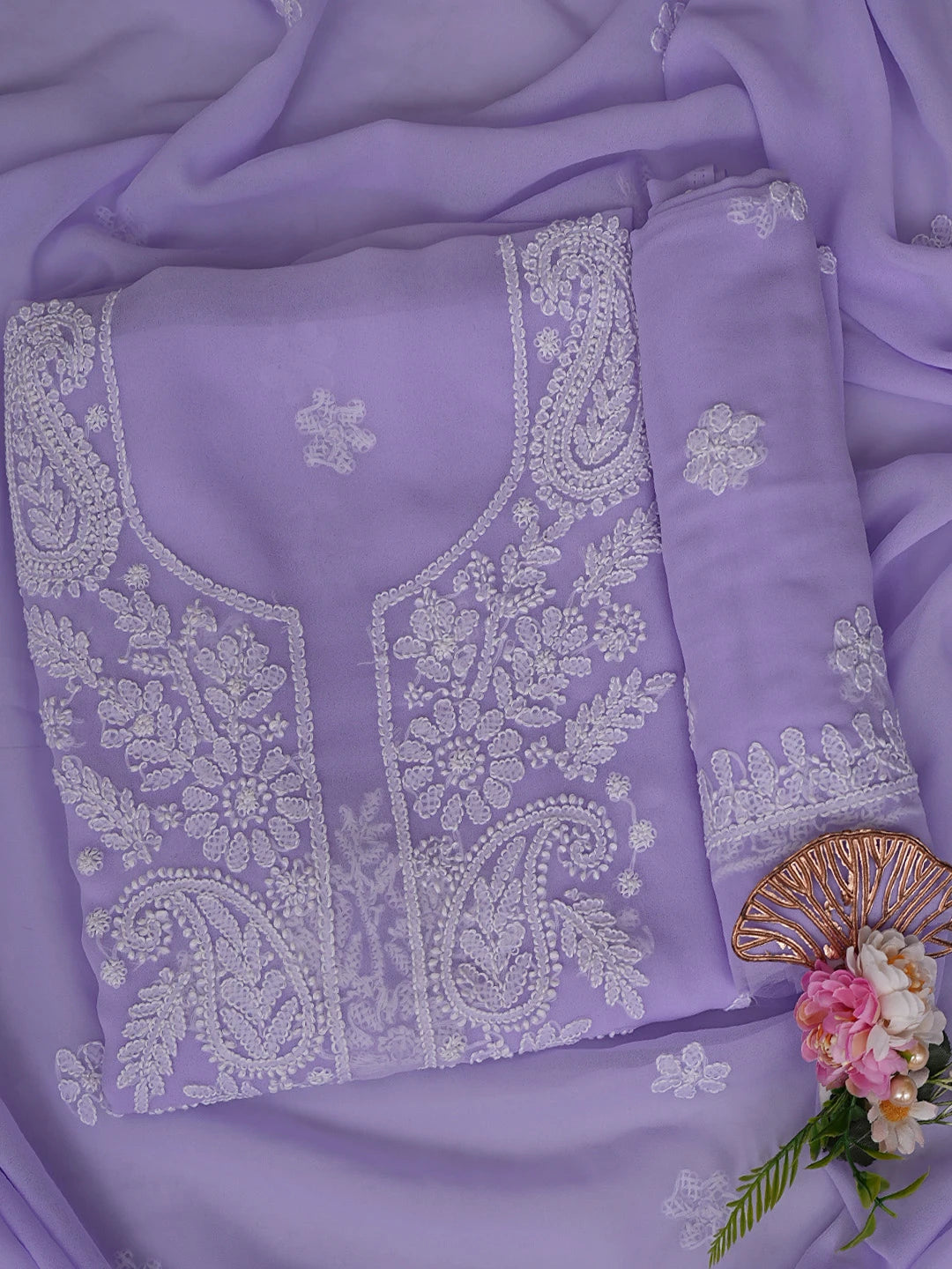 Ada Hand Embroidered Mauve Georgette Lucknowi Chikankari Unstitched Suit Piece 01A867426
