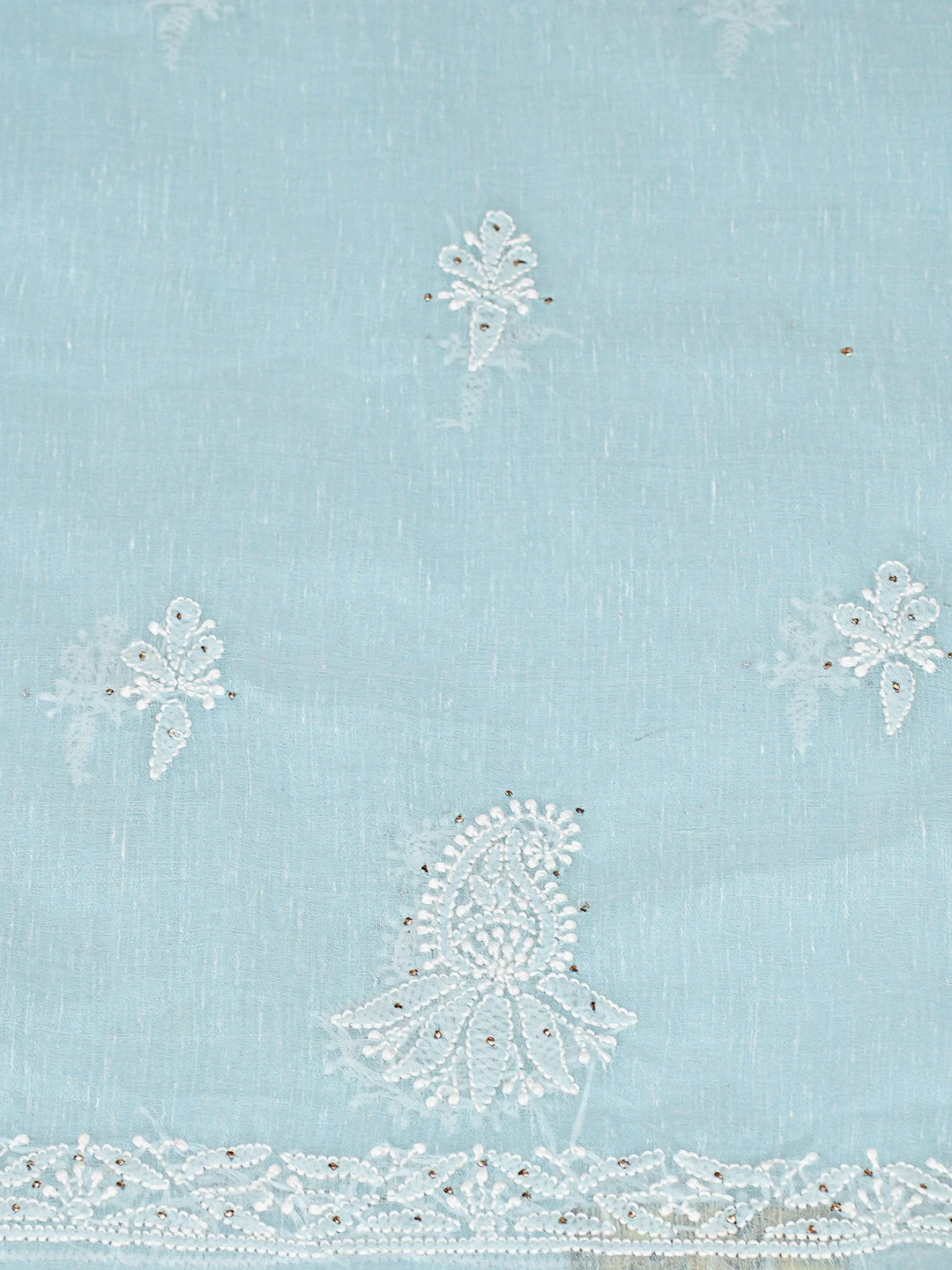 Ada Hand Embroidered Blue Chanderi Lucknowi Chikankari Unstitched Kurta Dupatta Set With Mukaish Work 01A745084