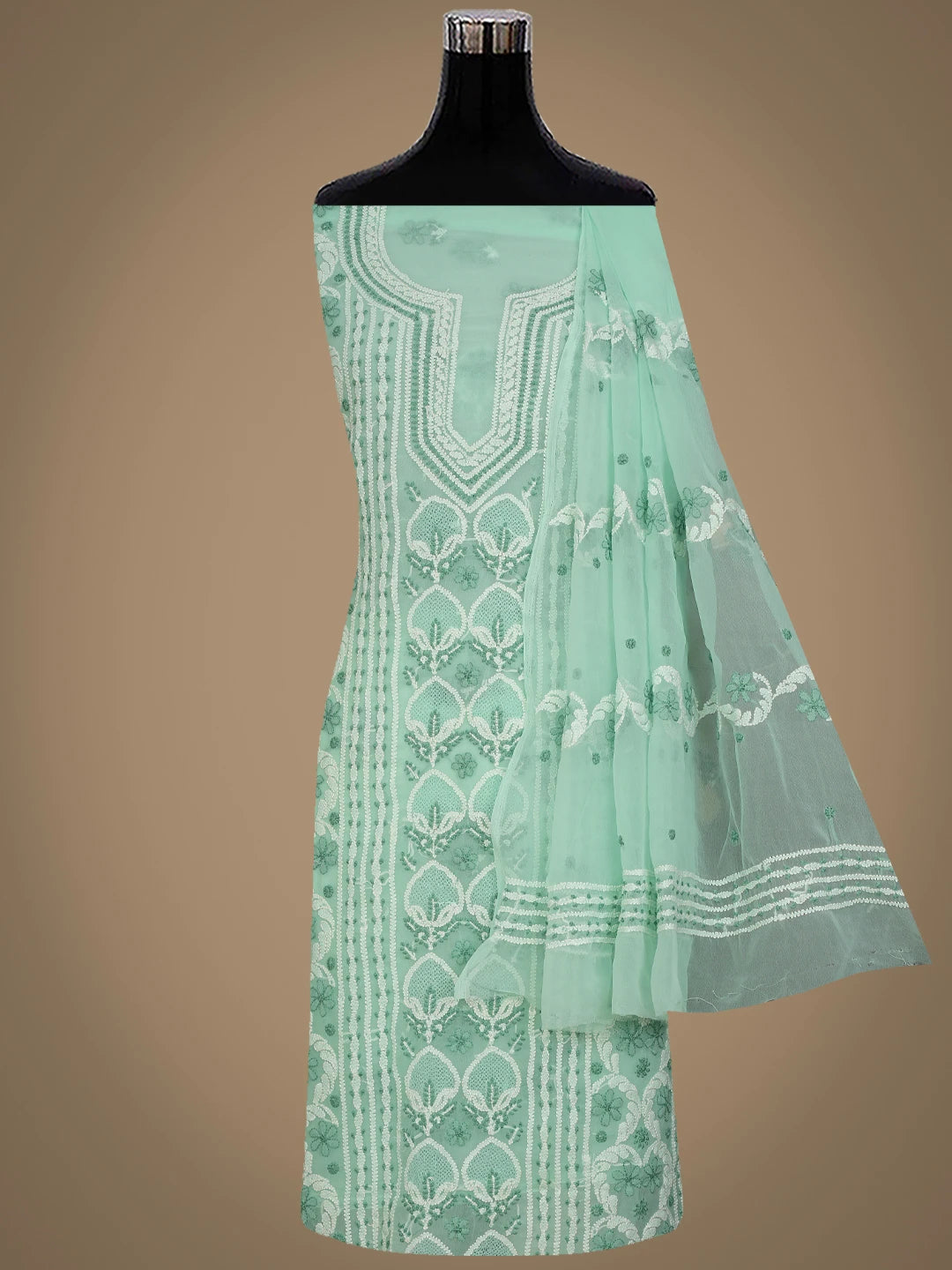Ada Hand Embroidered Seafoam Green Georgette Lucknowi Chikankari Unstitched Suit Piece 01A867502