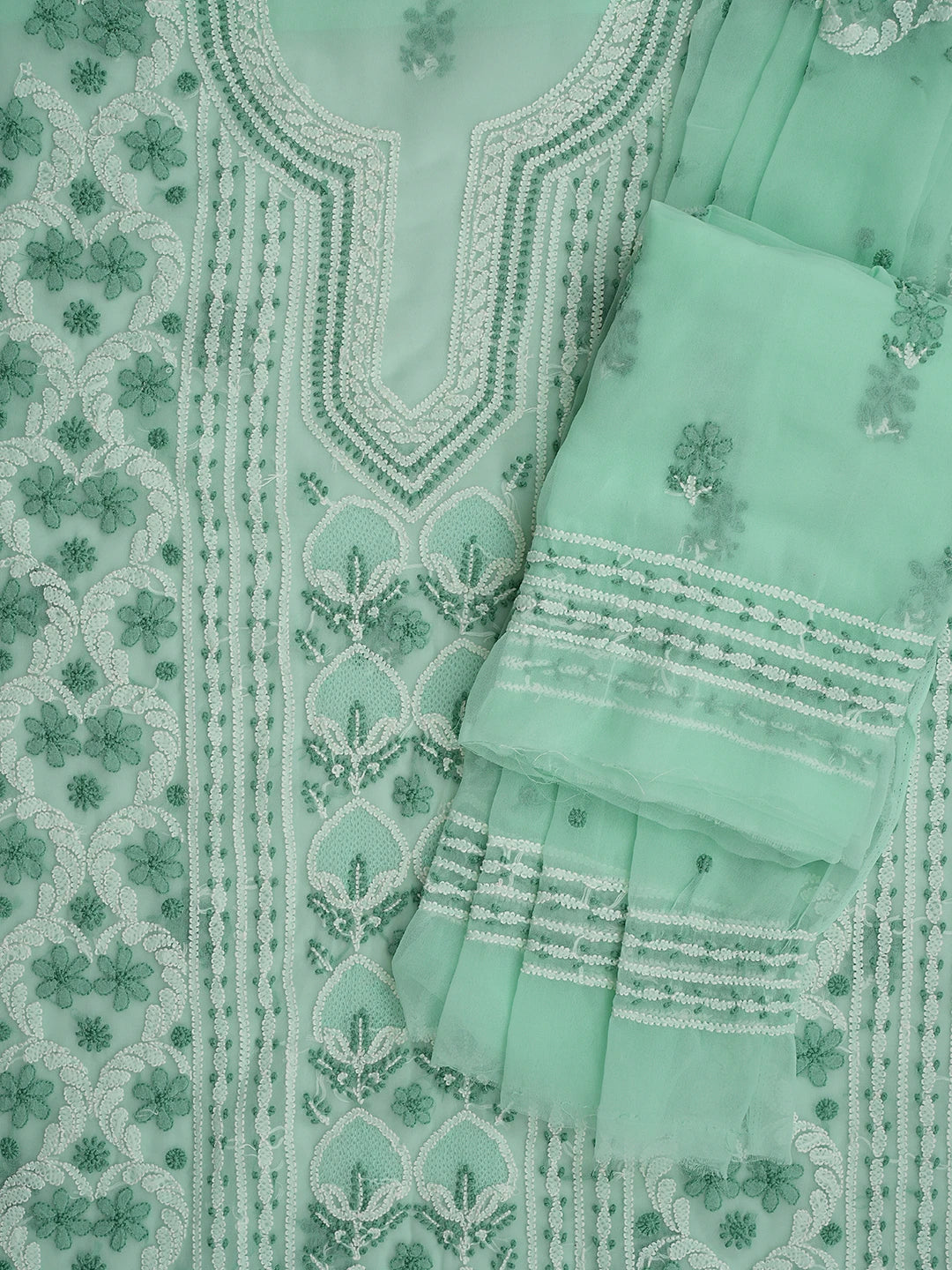 Ada Hand Embroidered Seafoam Green Georgette Lucknowi Chikankari Unstitched Suit Piece 01A867502