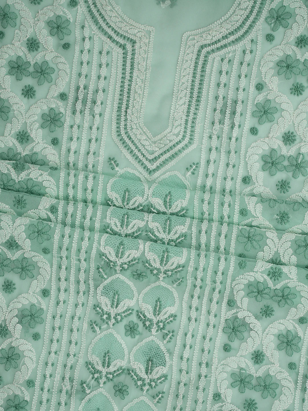 Ada Hand Embroidered Seafoam Green Georgette Lucknowi Chikankari Unstitched Suit Piece 01A867502