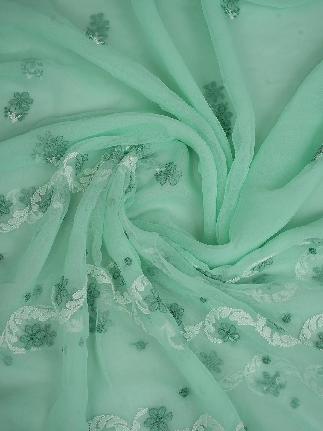 Ada Hand Embroidered Seafoam Green Georgette Lucknowi Chikankari Unstitched Suit Piece 01A867502