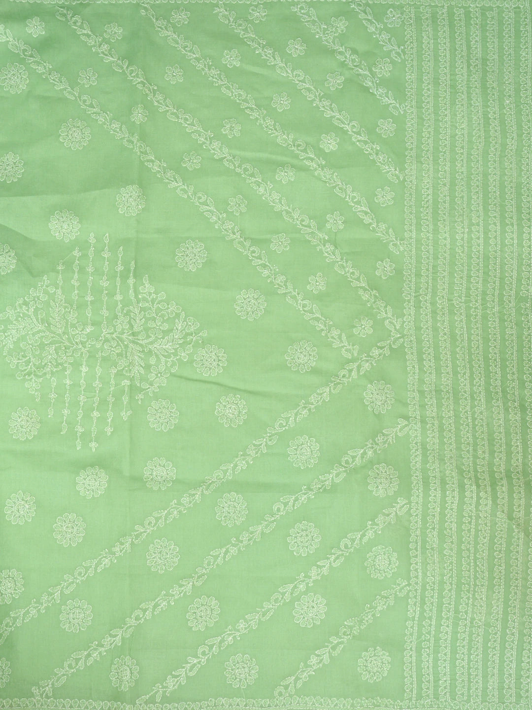 Ada Hand Embroidered Light Green Cotton Lucknowi Chikankari Saree and Blouse 01A866212