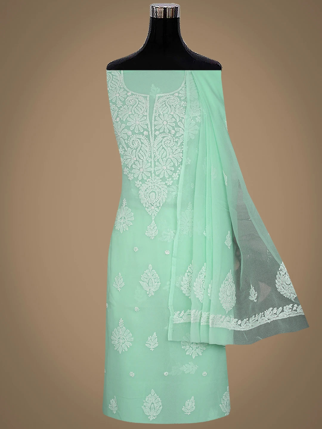 Ada Hand Embroidered Sea Green Georgette Lucknowi Chikankari Unstitched Suit Piece 01A867541
