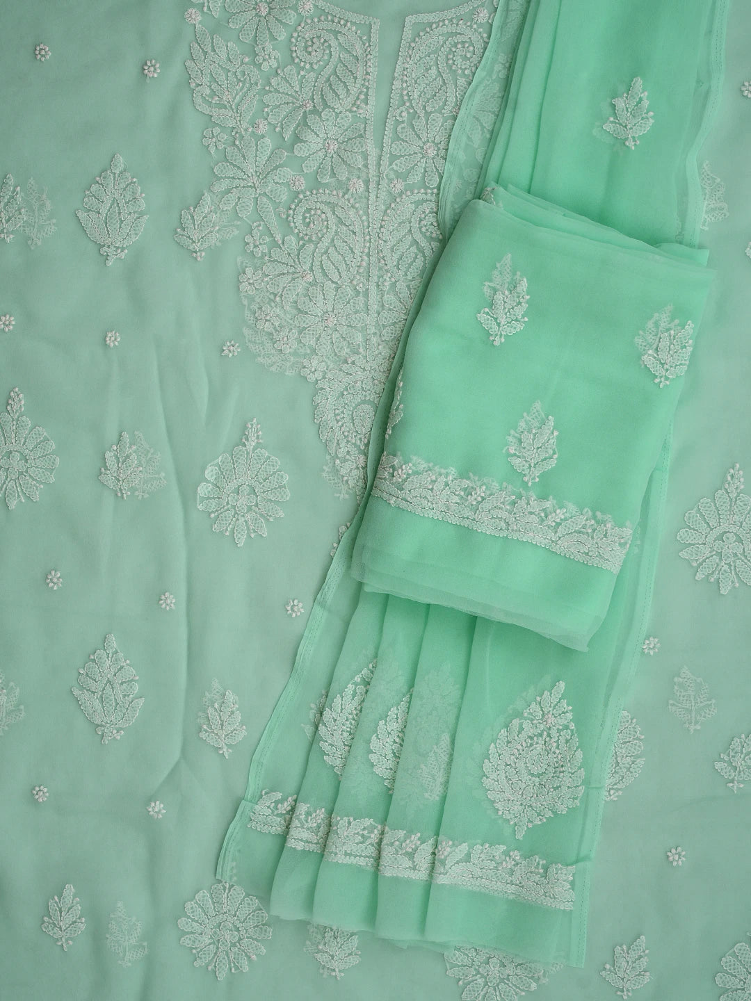 Ada Hand Embroidered Sea Green Georgette Lucknowi Chikankari Unstitched Suit Piece 01A867541