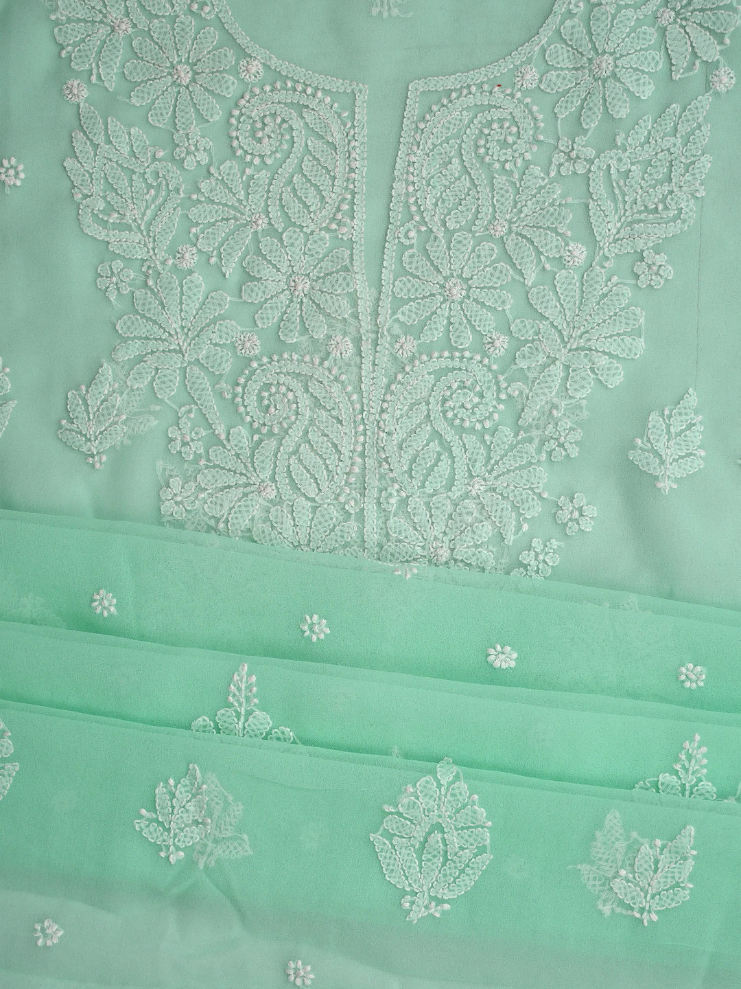 Ada Hand Embroidered Sea Green Georgette Lucknowi Chikankari Unstitched Suit Piece 01A867541