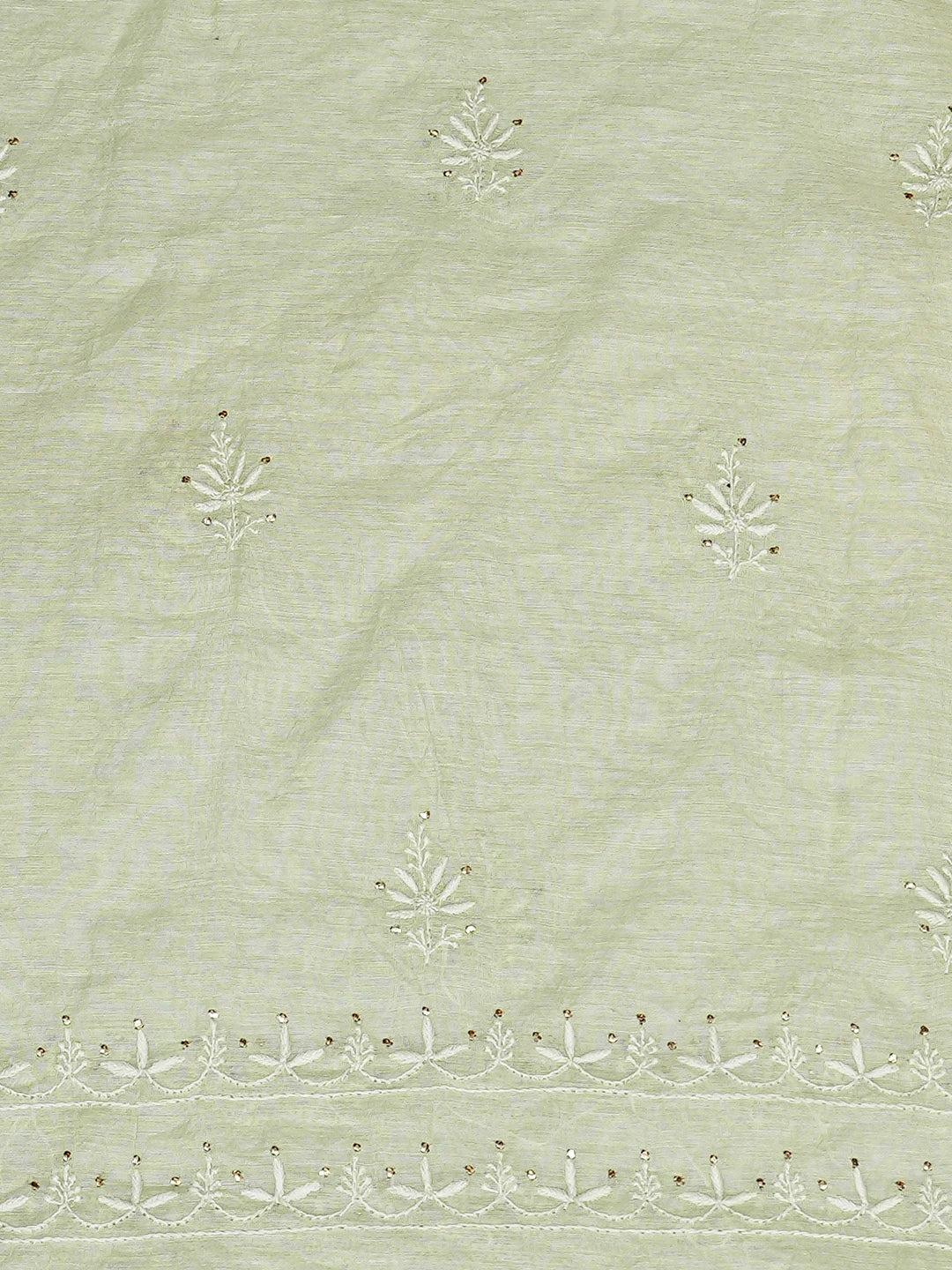 Ada Hand Embroidered Green Chanderi Lucknowi Chikankari Unstitched Kurta Dupatta Set With Mukaish Work 01A757028