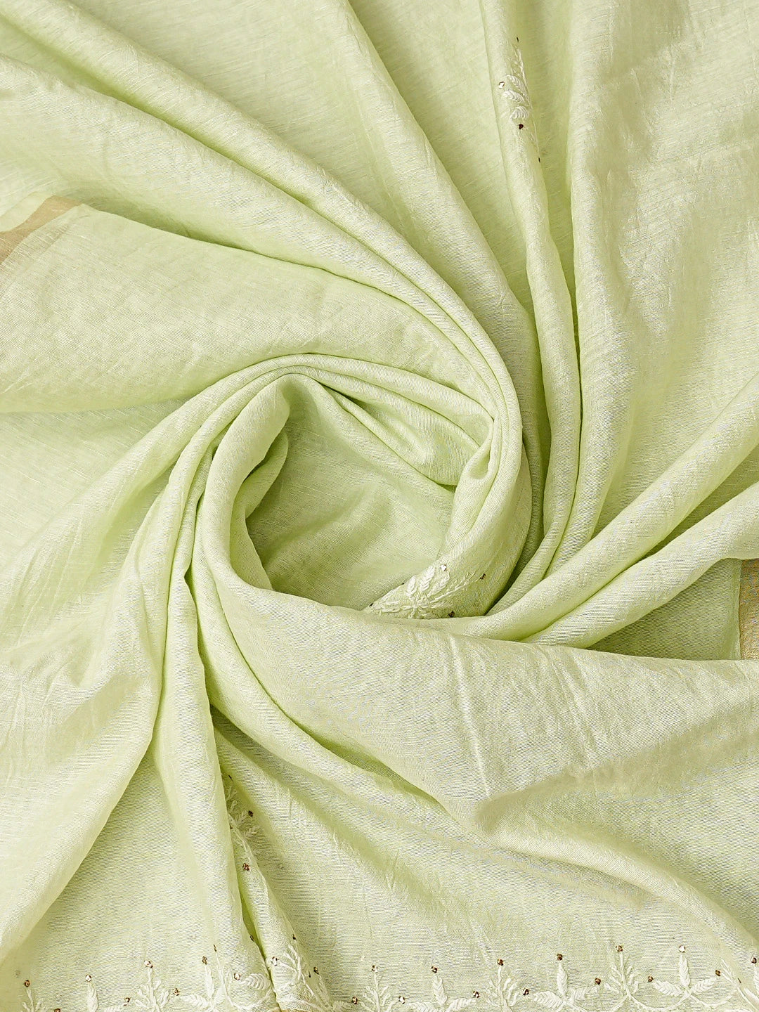 Ada Hand Embroidered Green Chanderi Lucknowi Chikankari Unstitched Kurta Dupatta Set With Mukaish Work 01A757028