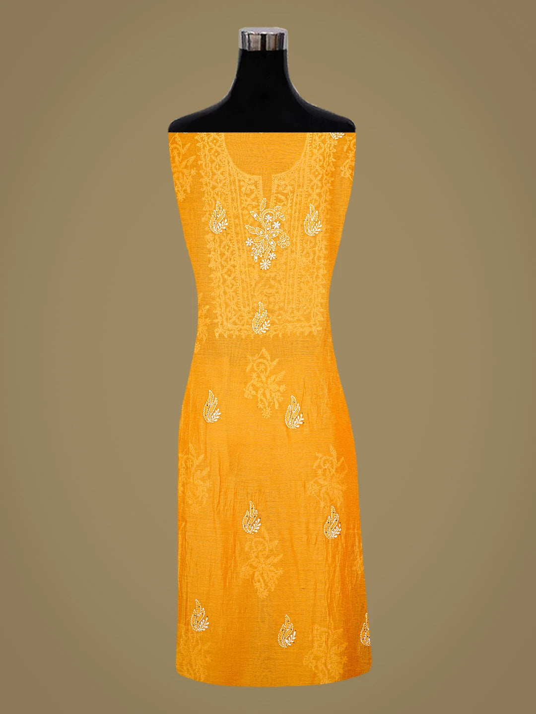Ada Hand Embroidered Orange Chanderi Lucknowi Chikankari Unstitched Kurta Dupatta Set With Mukaish Work 01A640631