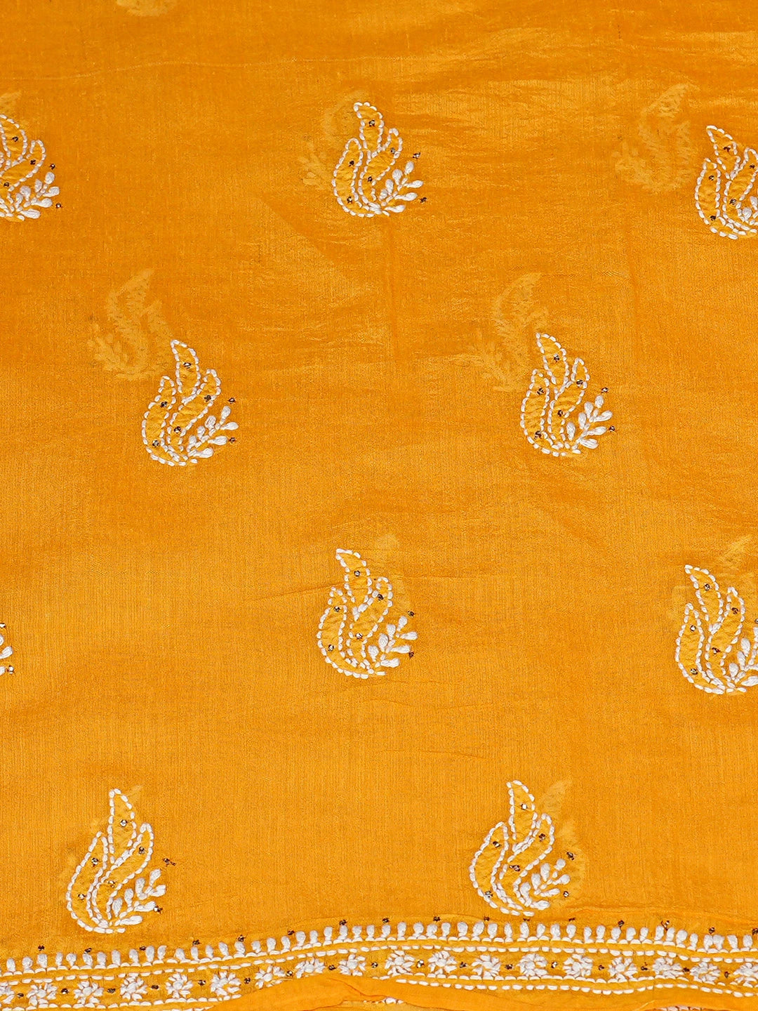 Ada Hand Embroidered Orange Chanderi Lucknowi Chikankari Unstitched Kurta Dupatta Set With Mukaish Work 01A640631