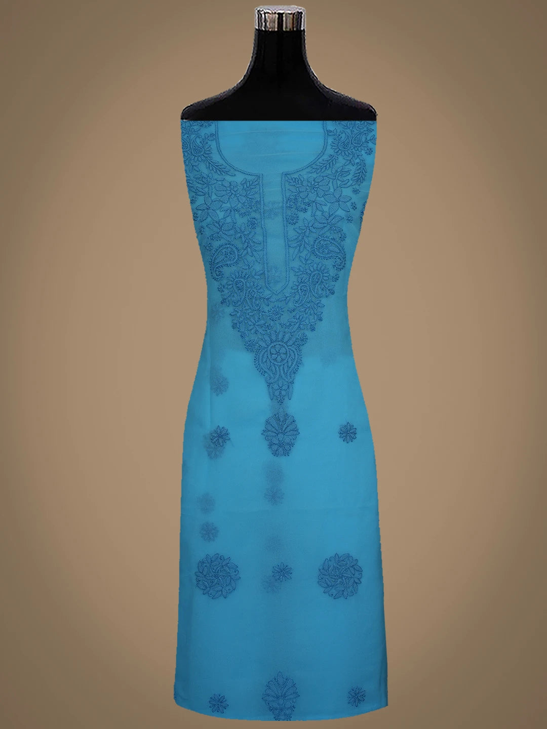 Ada Hand Embroidered Bright Blue Georgette Lucknowi Chikankari Unstitched Suit Piece 01A867548