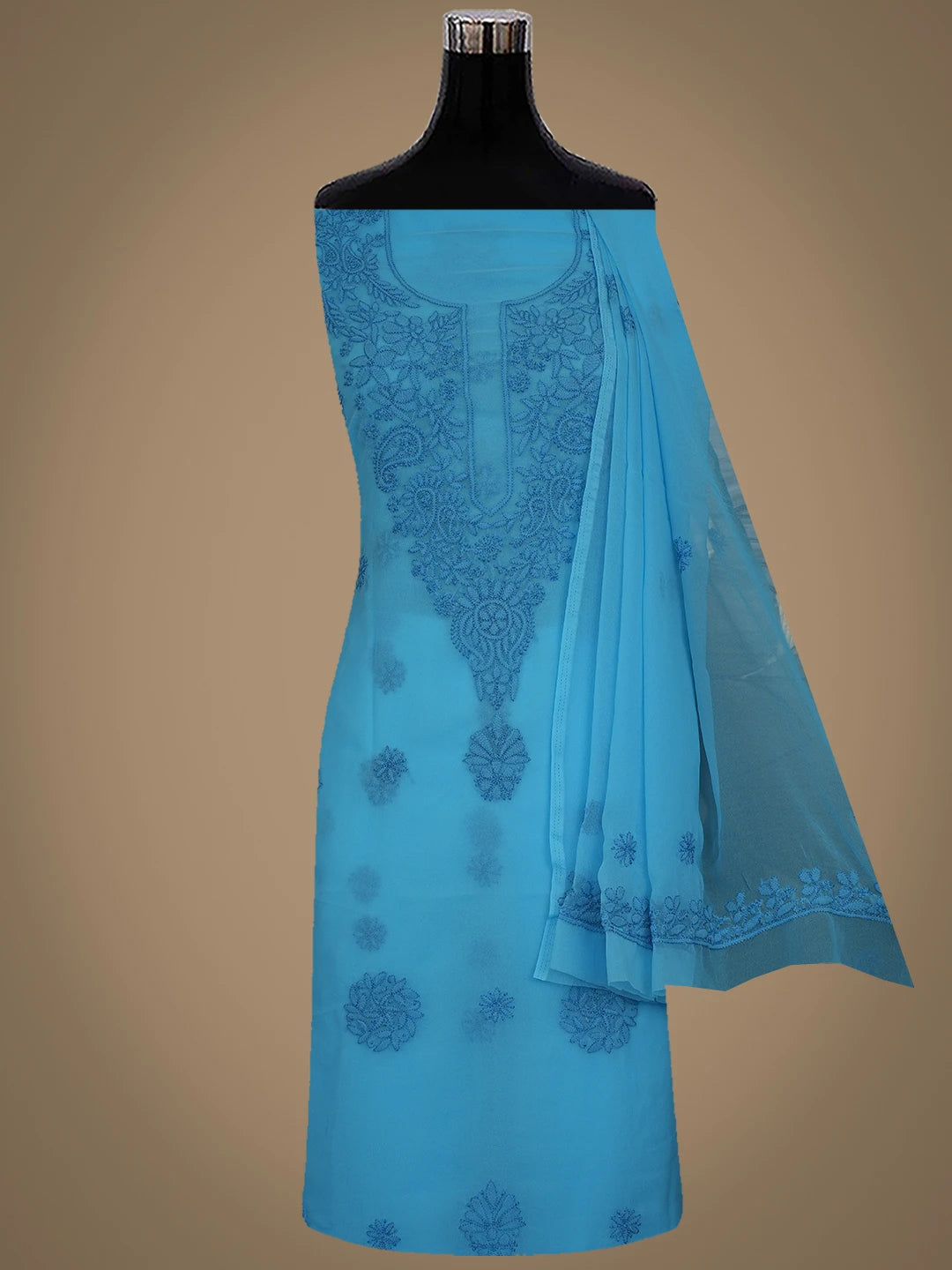 Ada Hand Embroidered Bright Blue Georgette Lucknowi Chikankari Unstitched Suit Piece 01A867548