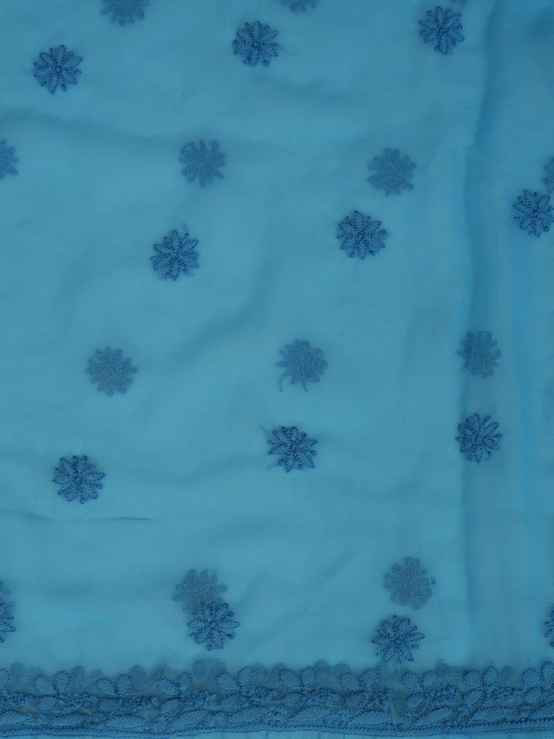 Ada Hand Embroidered Bright Blue Georgette Lucknowi Chikankari Unstitched Suit Piece 01A867548