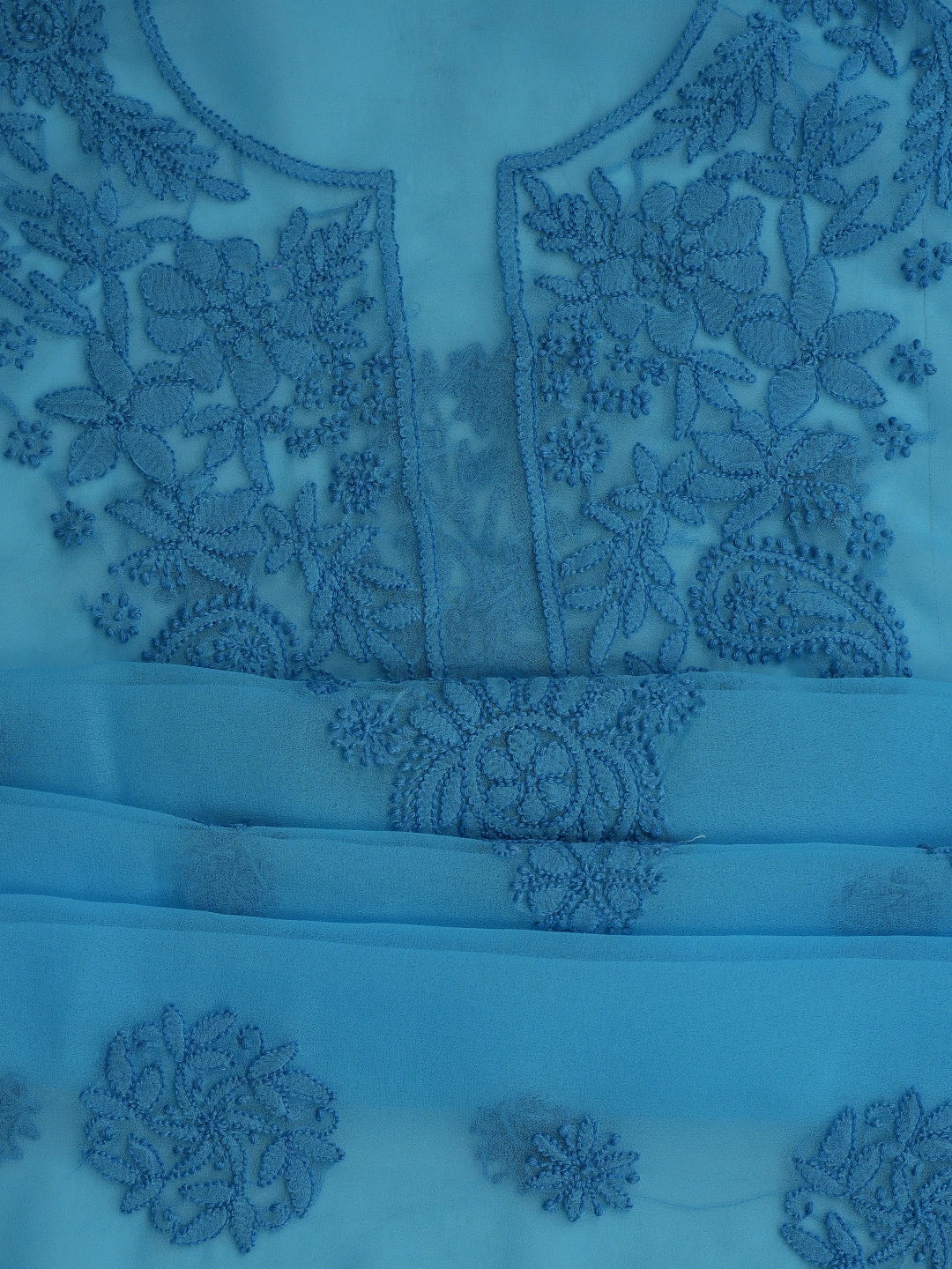 Ada Hand Embroidered Bright Blue Georgette Lucknowi Chikankari Unstitched Suit Piece 01A867548
