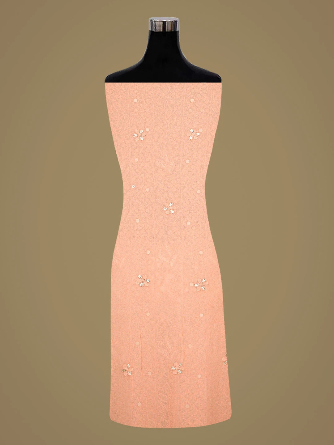 Ada Hand Embroidered Peach Viscose Georgette Lucknowi Chikankari Unstitched Kurta Dupatta Set With Pearl Work 01A778507