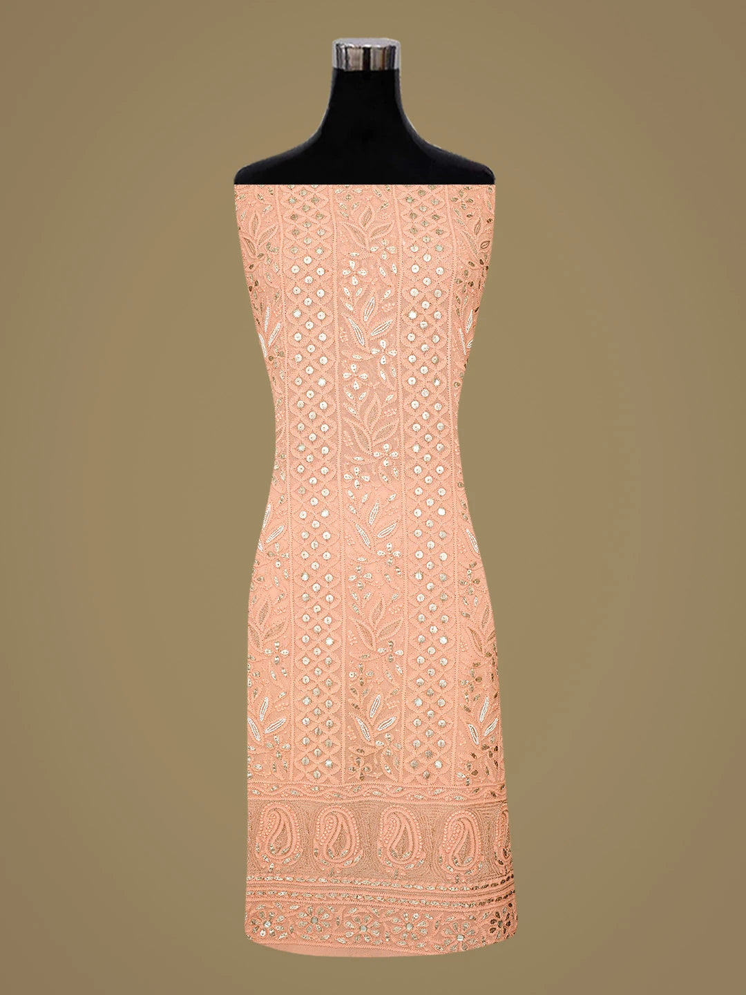 Ada Hand Embroidered Peach Viscose Georgette Lucknowi Chikankari Unstitched Kurta Dupatta Set With Pearl Work 01A778507