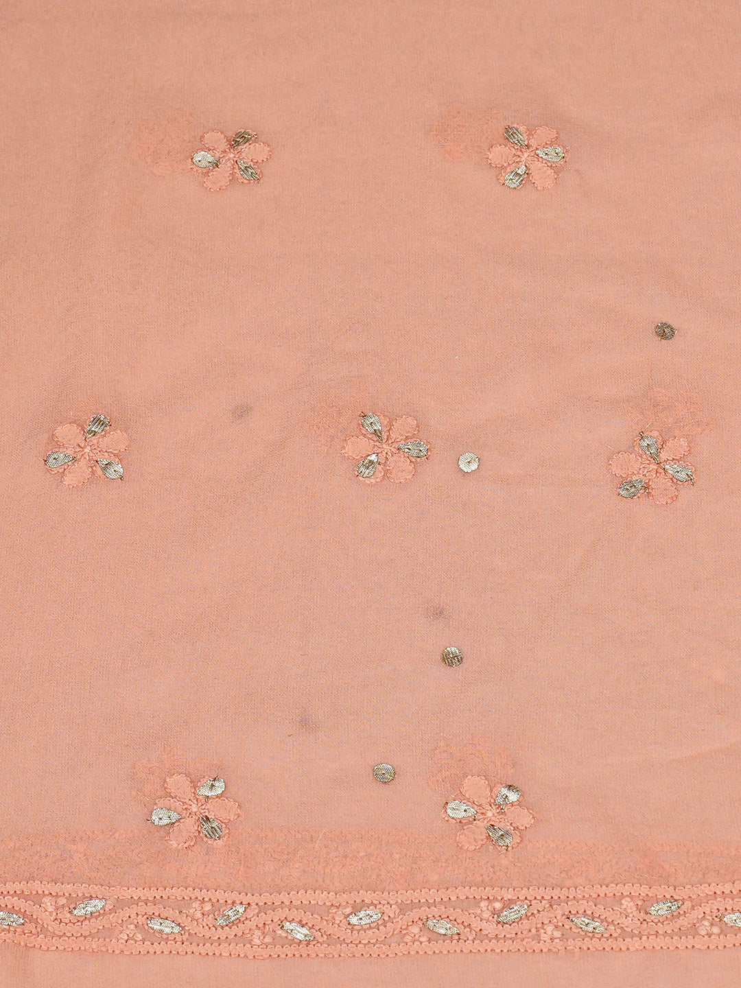 Ada Hand Embroidered Peach Viscose Georgette Lucknowi Chikankari Unstitched Kurta Dupatta Set With Pearl Work 01A778507