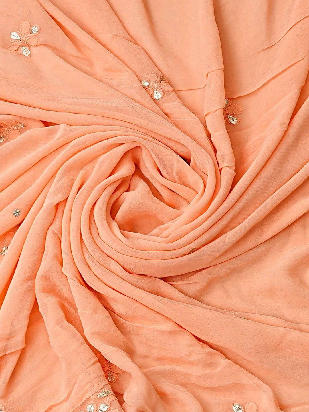 Ada Hand Embroidered Peach Viscose Georgette Lucknowi Chikankari Unstitched Kurta Dupatta Set With Pearl Work 01A778507