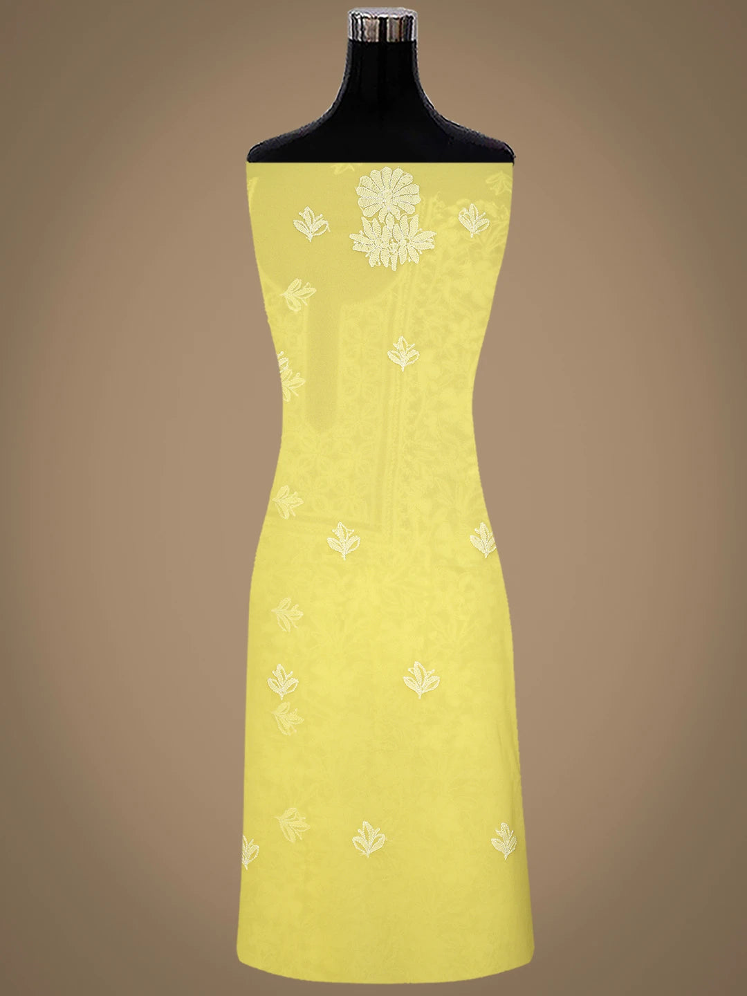 Ada Hand Embroidered Yellow Georgette Lucknowi Chikankari Unstitched Suit Piece 01A867566