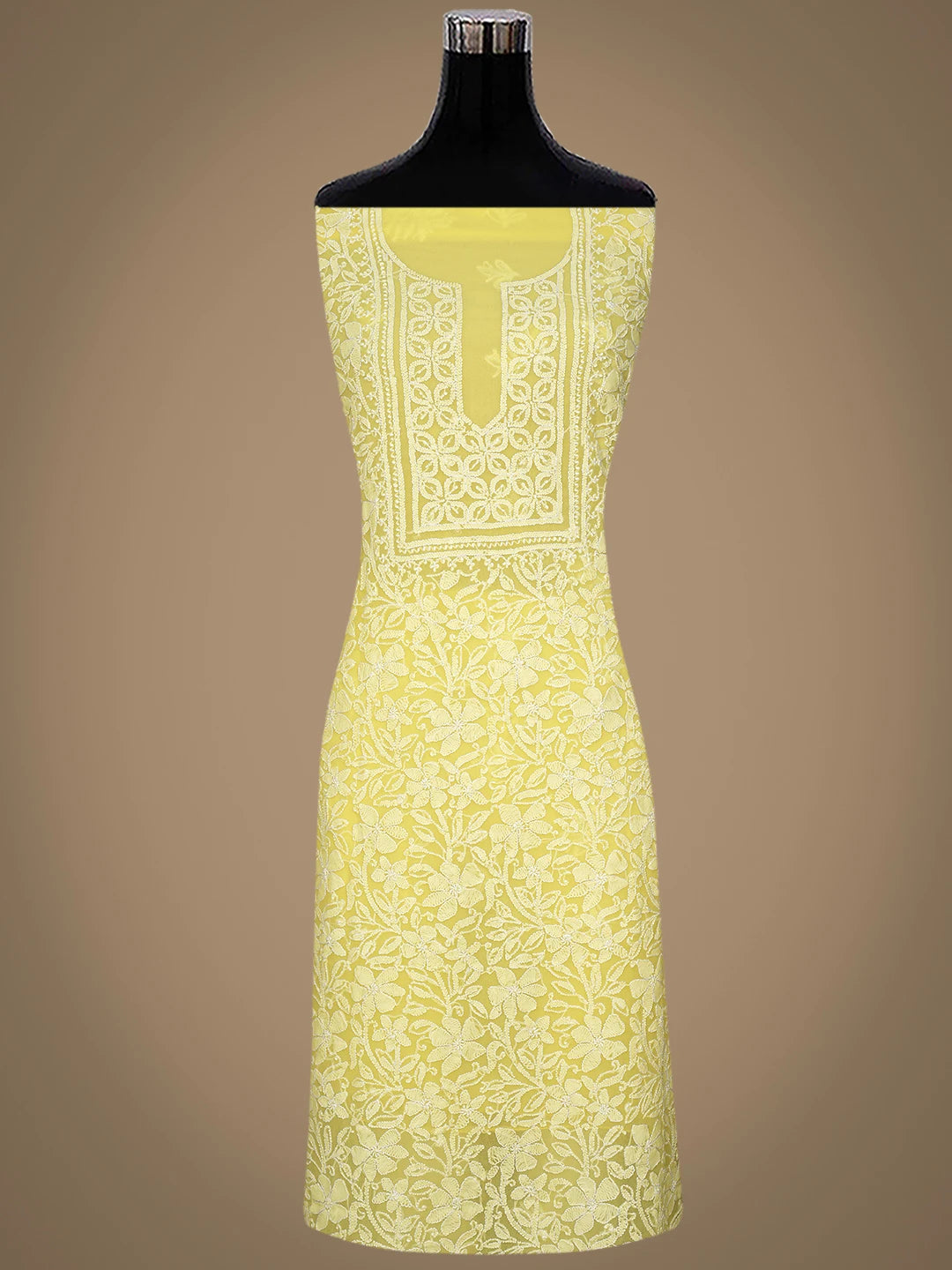 Ada Hand Embroidered Yellow Georgette Lucknowi Chikankari Unstitched Suit Piece 01A867566