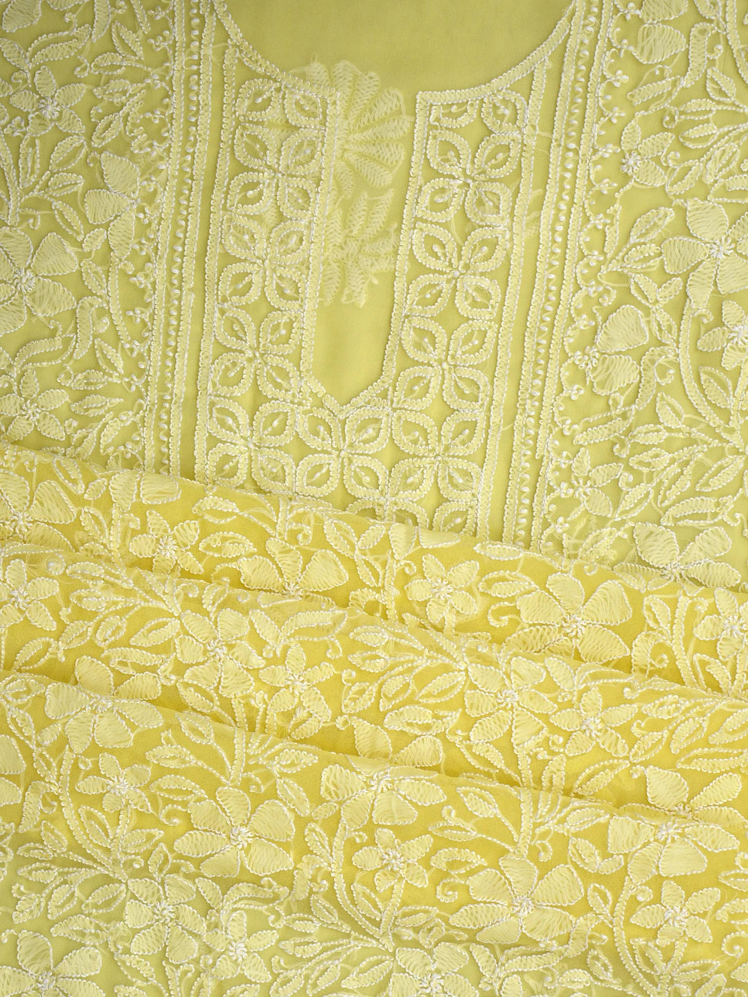 Ada Hand Embroidered Yellow Georgette Lucknowi Chikankari Unstitched Suit Piece 01A867566