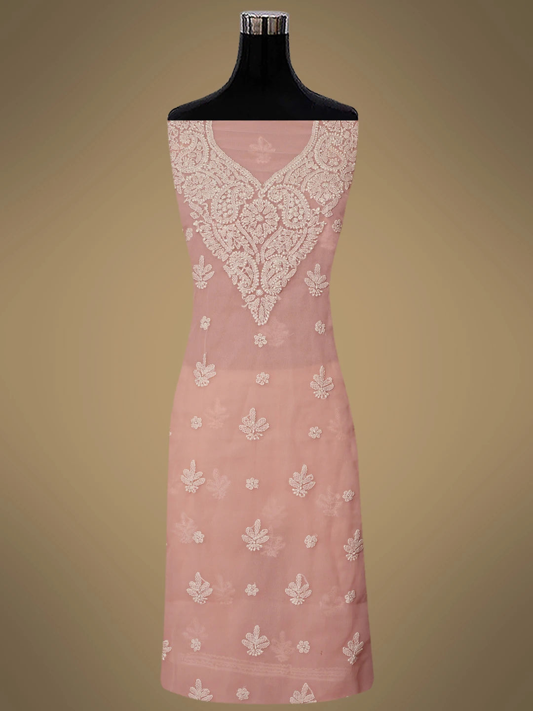 Ada Hand Embroidered Dusty Peach Georgette Lucknowi Chikankari Unstitched Suit Piece 01A866742