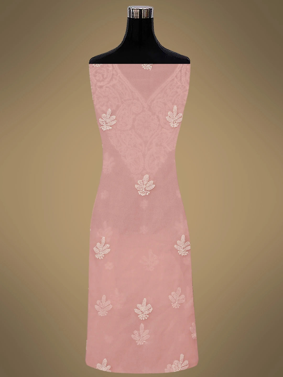 Ada Hand Embroidered Dusty Peach Georgette Lucknowi Chikankari Unstitched Suit Piece 01A866742