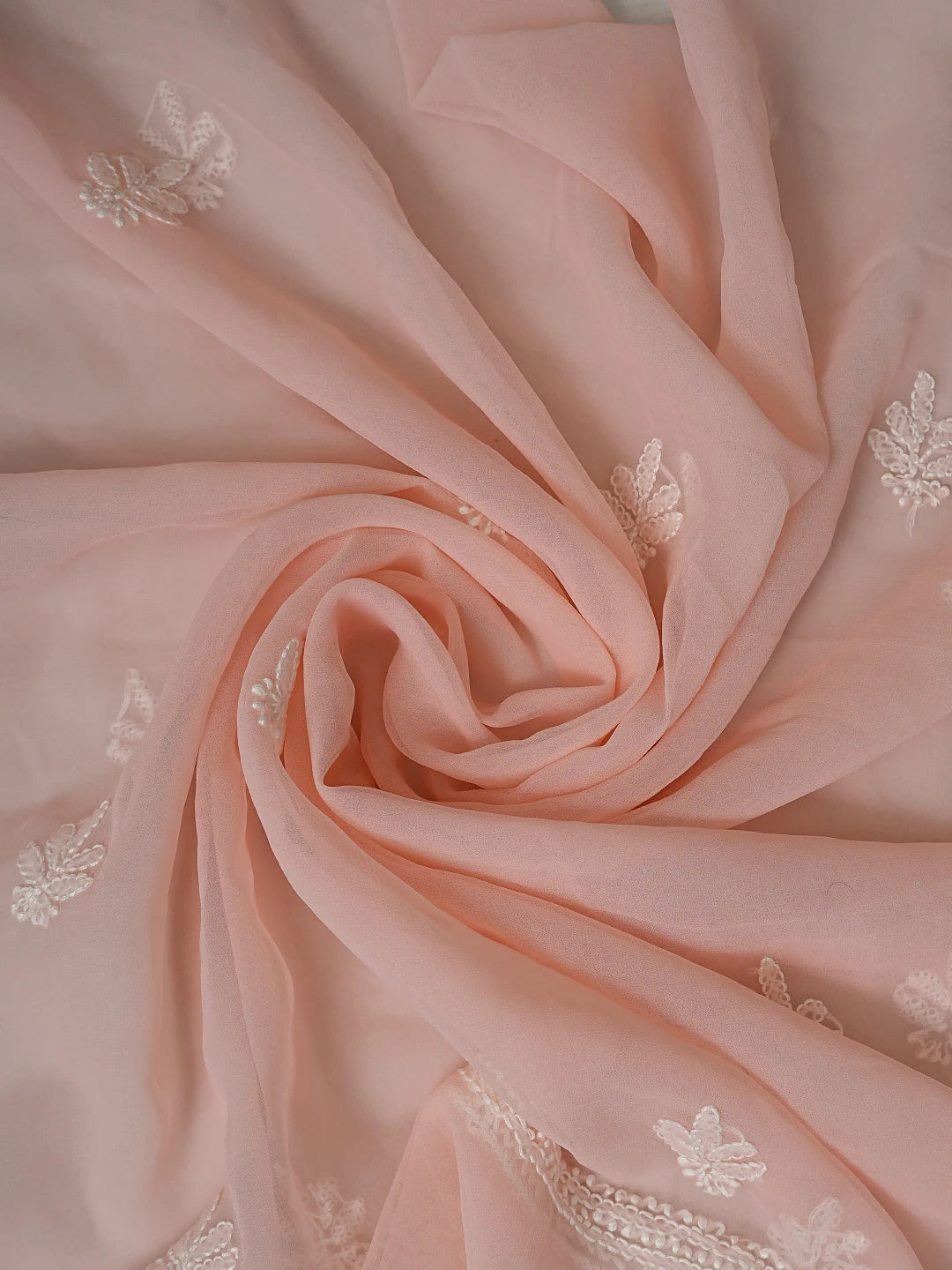 Ada Hand Embroidered Dusty Peach Georgette Lucknowi Chikankari Unstitched Suit Piece 01A866742