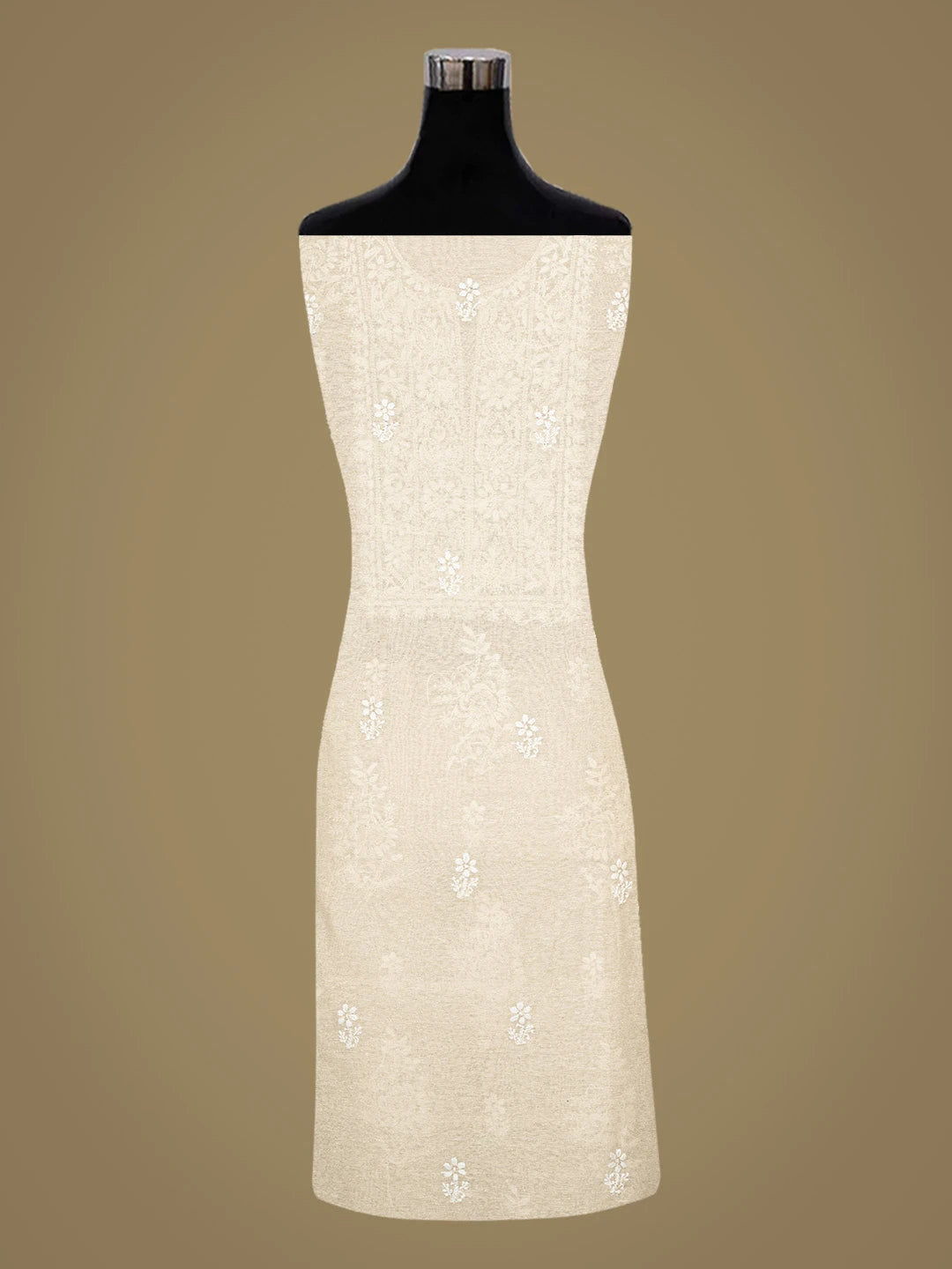 Ada Hand Embroidered Fawn Chanderi Lucknowi Chikankari Unstitched Kurta Dupatta Set 01A838964