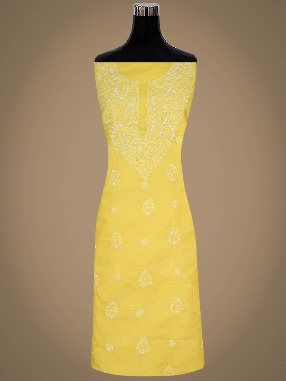 Ada Hand Embroidered Yellow Cotton Lucknowi Chikankari Unstitched Suit Piece 01A867038