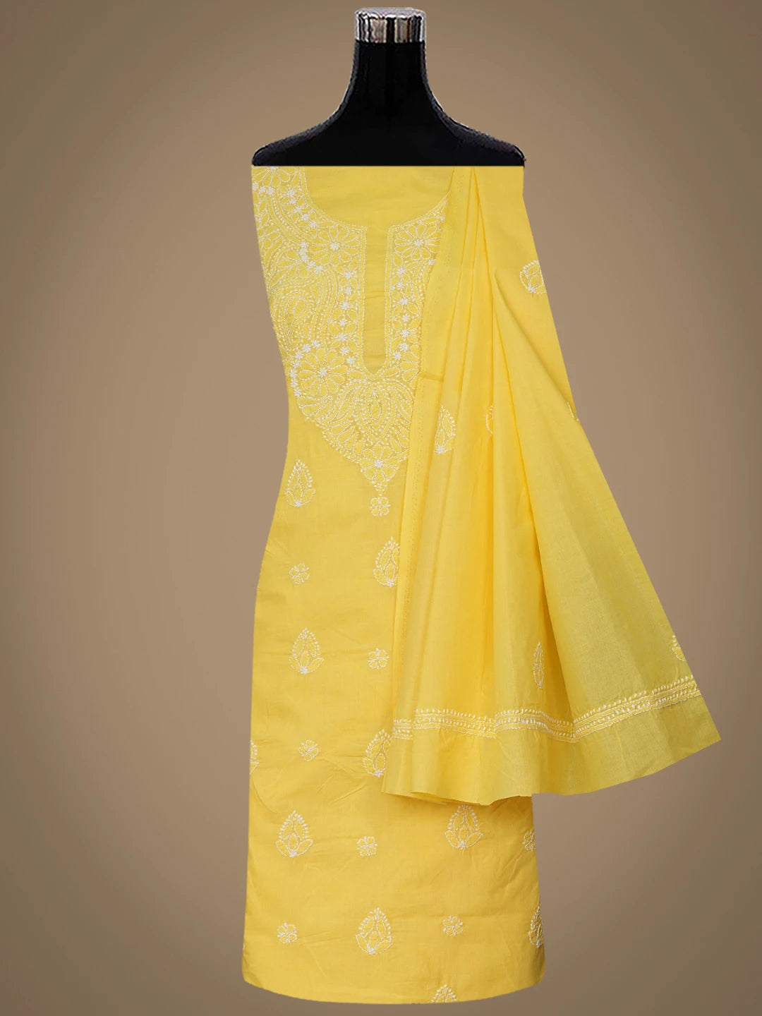 Ada Hand Embroidered Yellow Cotton Lucknowi Chikankari Unstitched Suit Piece 01A867038