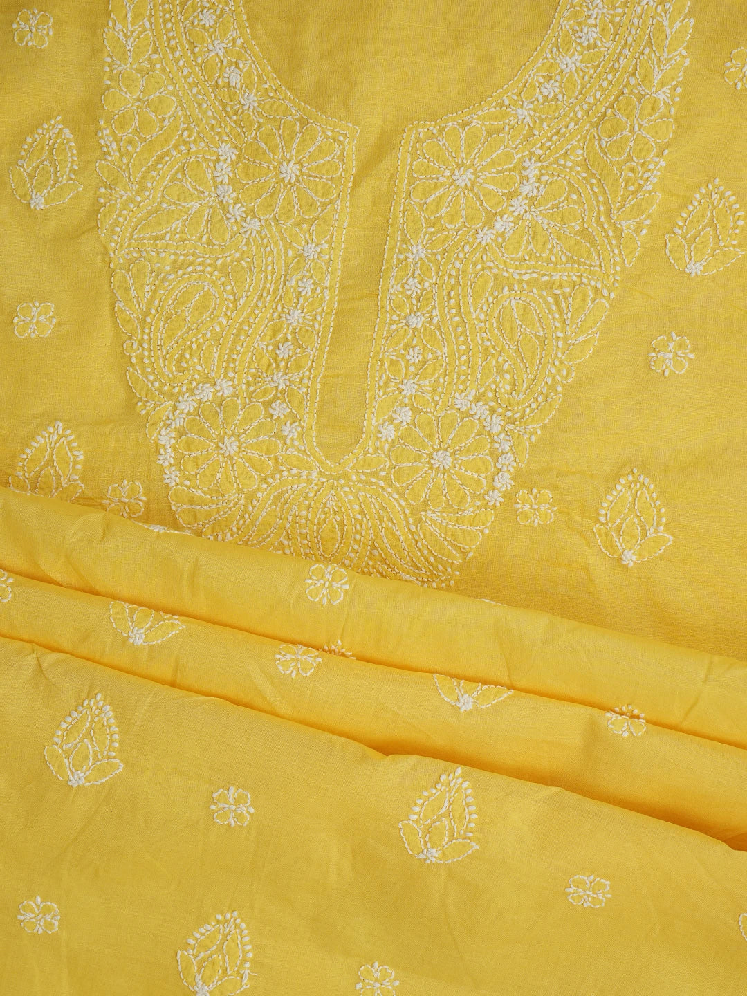 Ada Hand Embroidered Yellow Cotton Lucknowi Chikankari Unstitched Suit Piece 01A867038