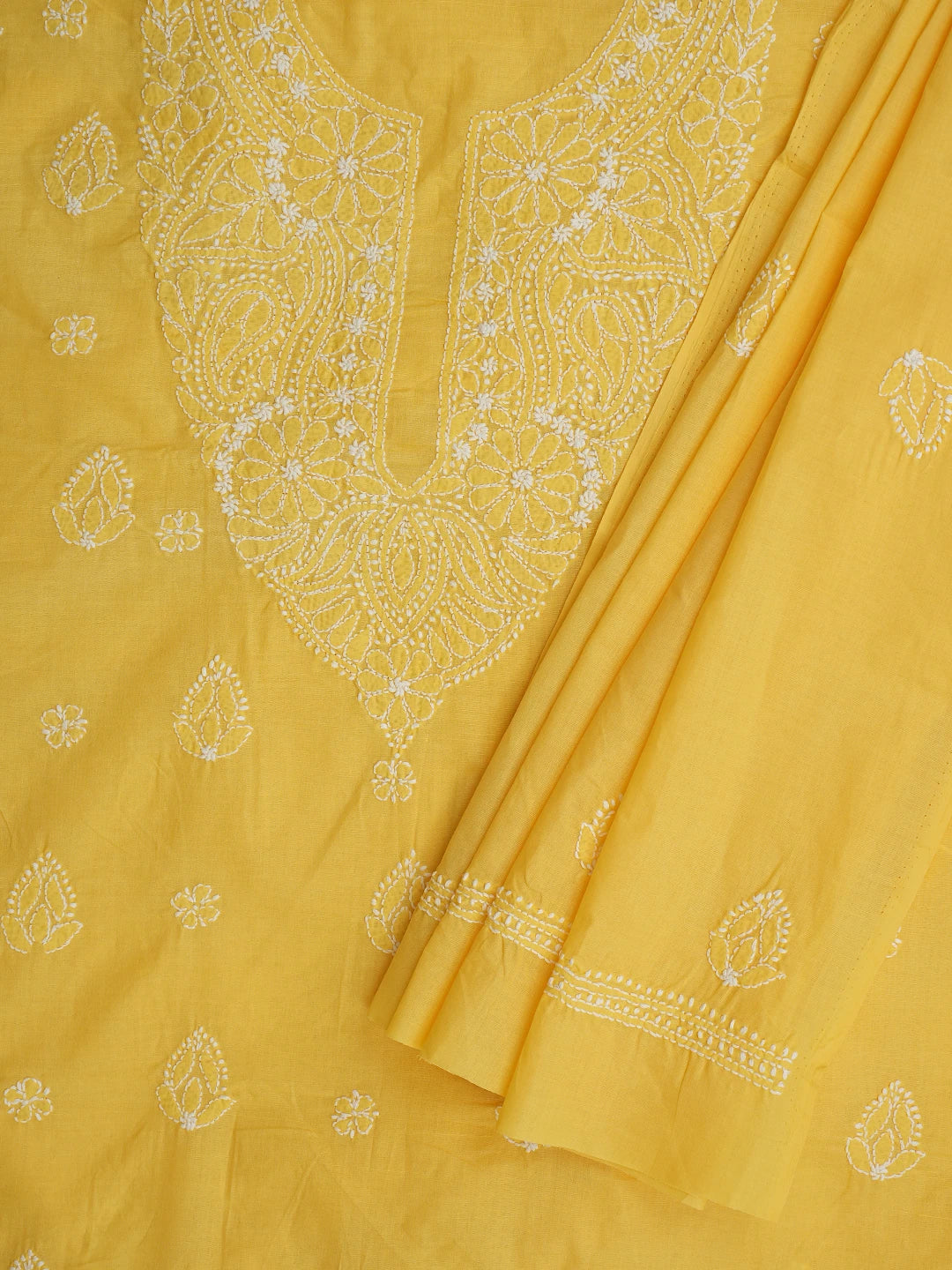 Ada Hand Embroidered Yellow Cotton Lucknowi Chikankari Unstitched Suit Piece 01A867038
