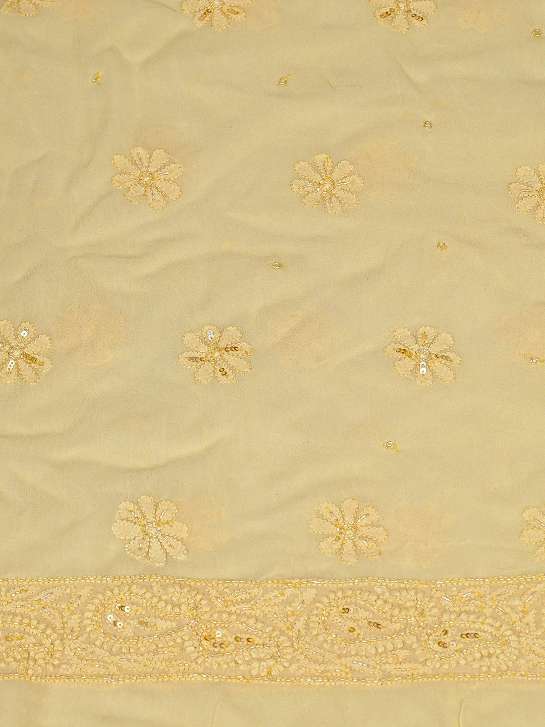 Ada Hand Embroidered Beige Viscose Georgette Lucknowi Chikankari Unstitched Kurta Dupatta Set With Cutdana Work 01A799995